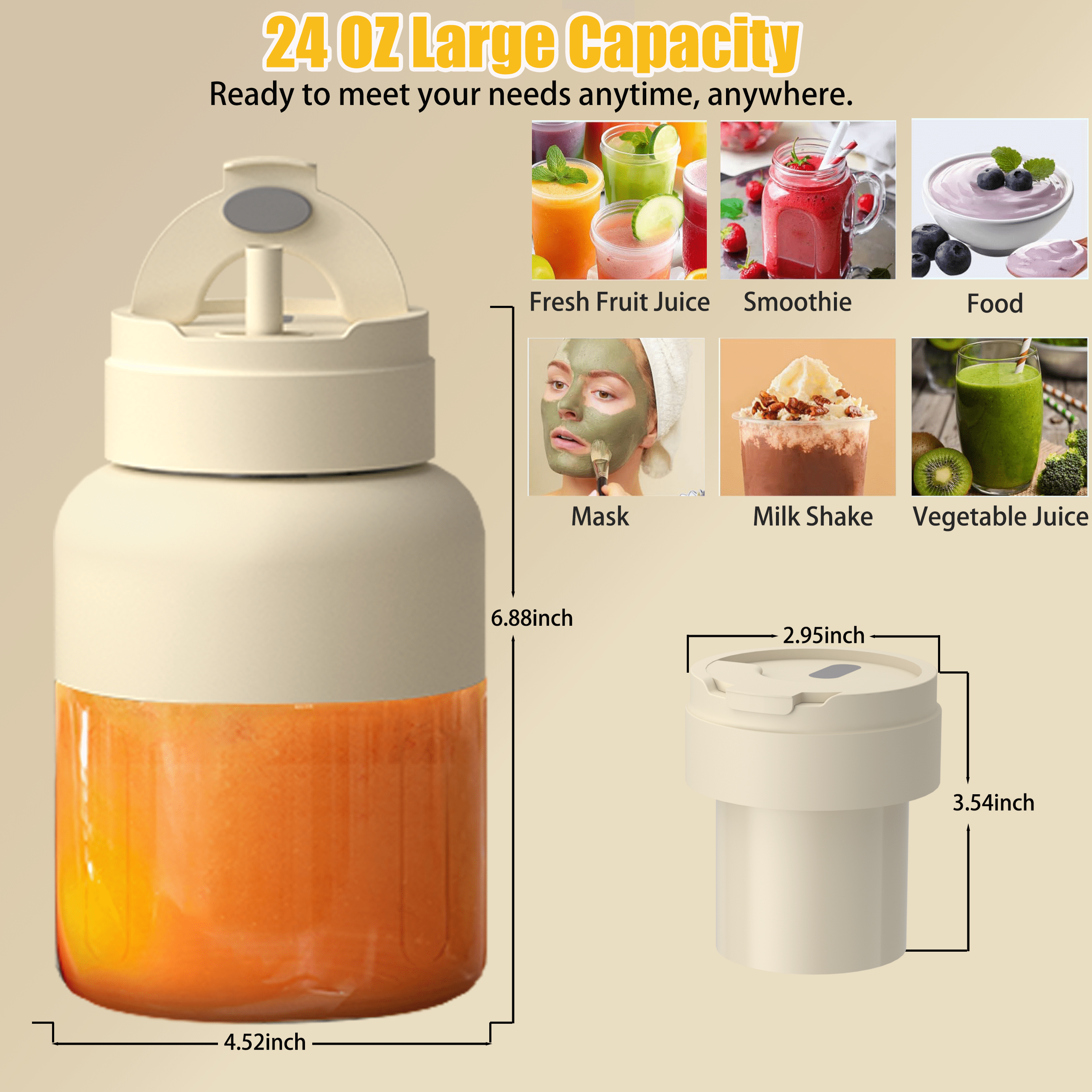 Portable Mini Smoothie Blender,Small Personal Blender for Smoothies and Shakes,Type-C USB Rechargeable with Blender BPA Free Cup,Lid and Shoulder Strap,Suitable for Gym,Travel,Home,Office