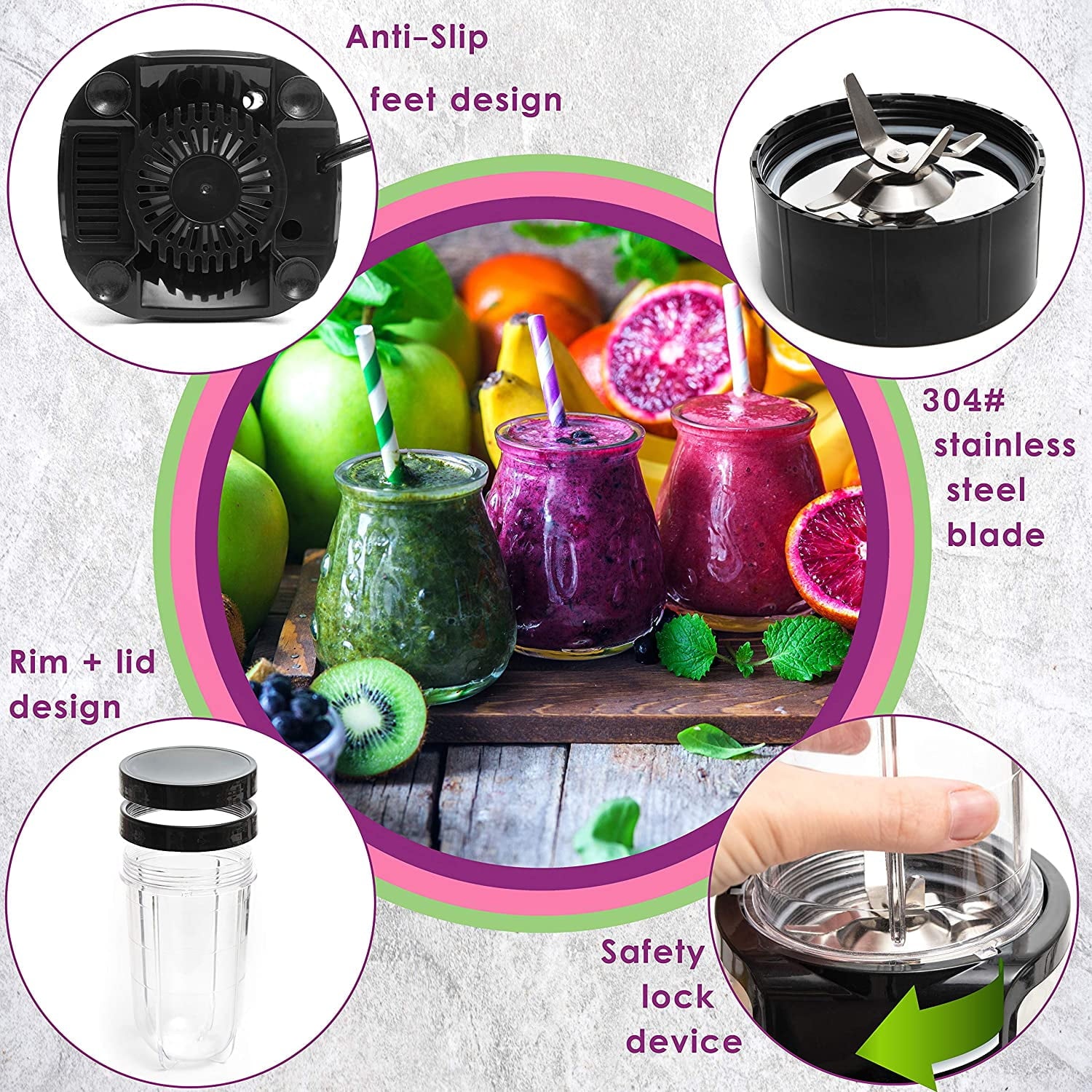 Moss &amp; Stone 2 in 1 Personal Blender with Additional Blender Cup, Mini Blender, Juice Blender &amp; Smoothie Maker (Spray Pearl Green)
