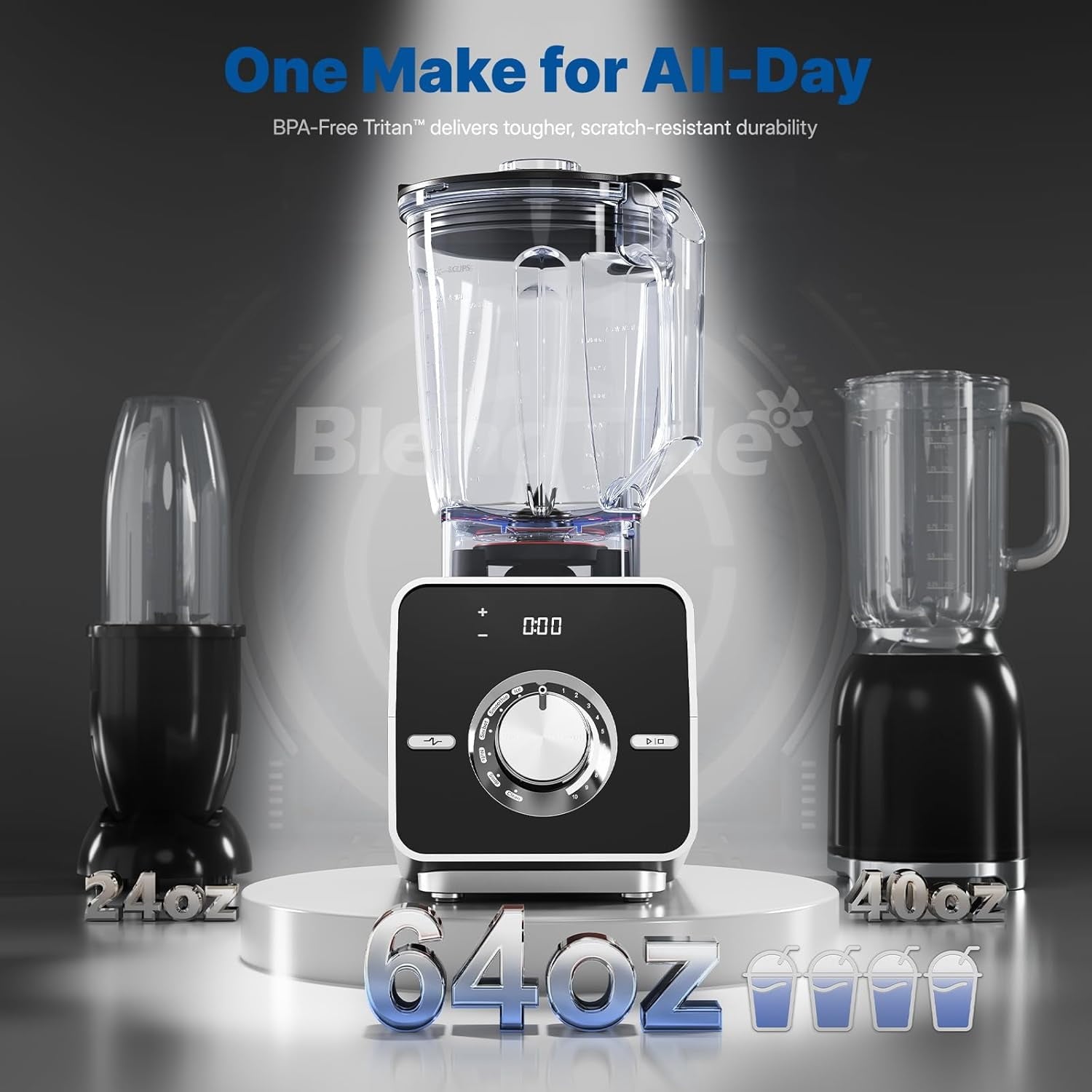 1400W High-Speed Blender for Ice Crushing Power, Stainless Steel Blades, Kitchen Timer, 10 Speeds, 6 Programs for Smoothies, Frozen Drinks, Self-Cleaning, 64oz Bulk Production
