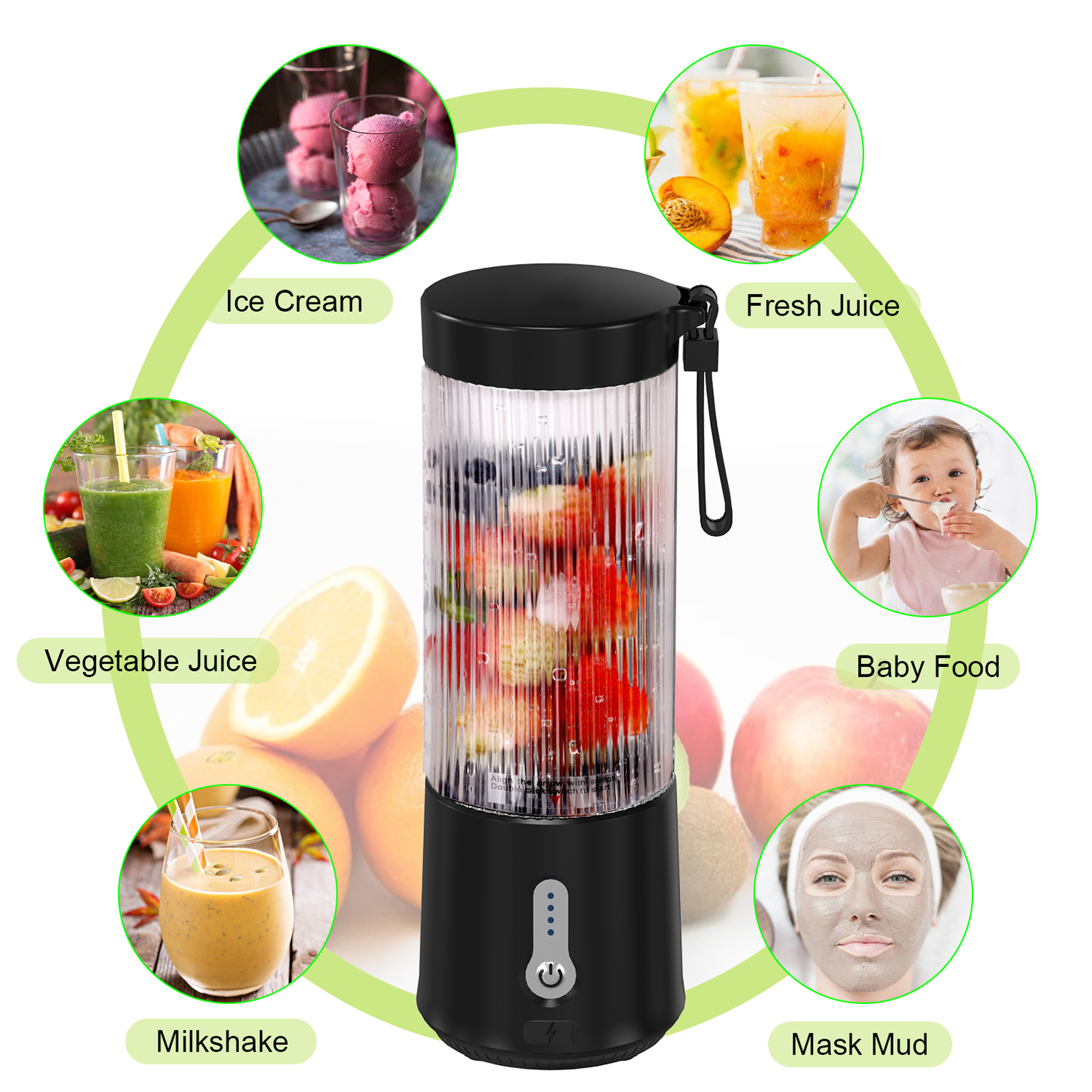Portable Blender, Personal USB Rechargeable Blender for Shakes and Smoothies, Strong Cutting Power with 6 Blades, Traveling Fruit Veggie Juicer Cup for Home, Sport, Office, Camping,15 oz