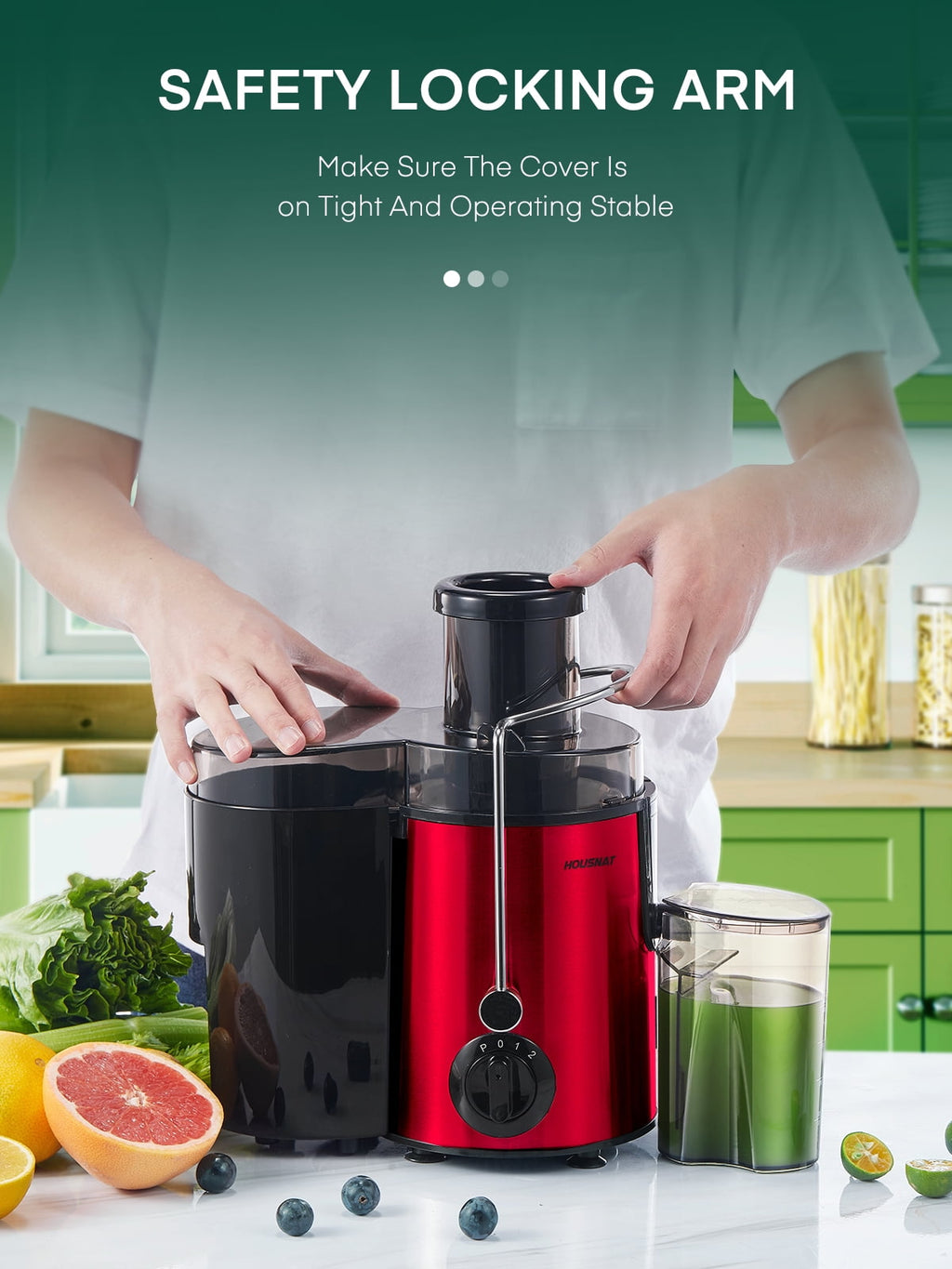 Juicer Machine Wide 3” Feed Chute Juice Extractor Easy to Clean, Pulse Function and 3-Speed Control, Anti-Drip, Silver