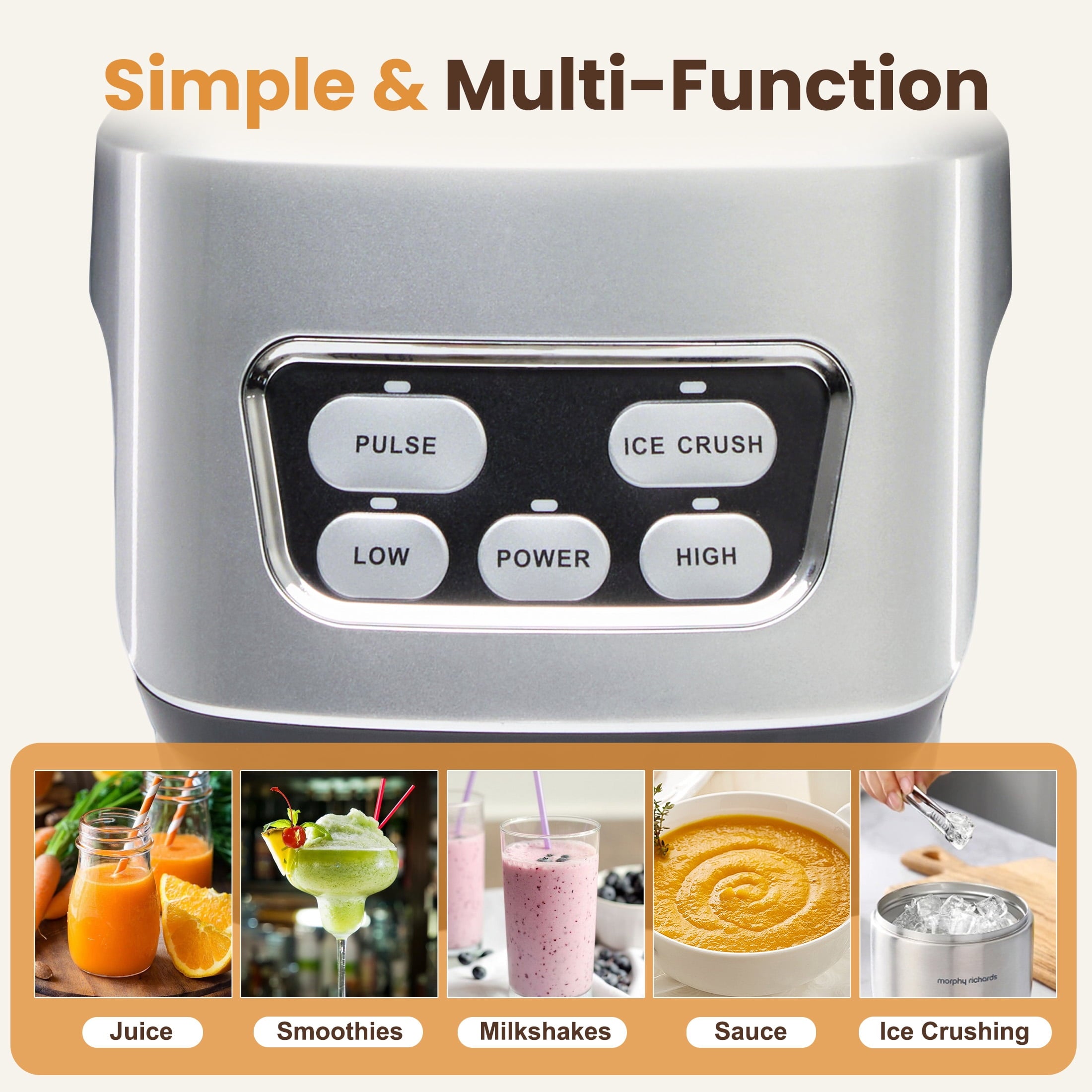 1L Stainless Steel Blender 800W 120V 60Hz Silver with 3 PCTG Cups(1L/0.7L/0.5L), 1 Travel Lid, 2 Storage Lids &amp; 1 Blending Blade