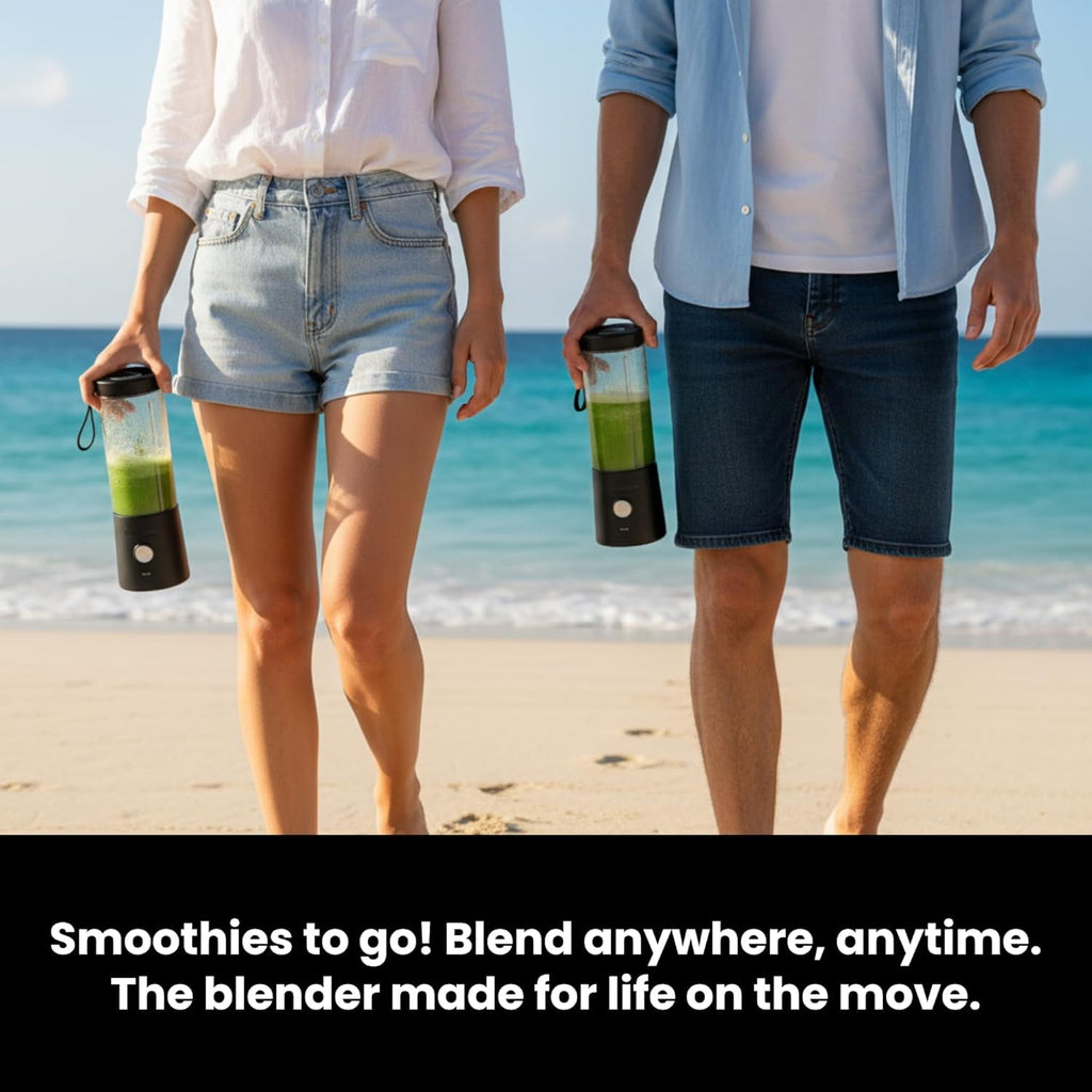 Portable Blender for Smoothies &amp; Shakes – 16oz Mini Personal Blender Bottle, USB-C Rechargeable &amp; Self-Cleaning – Black – Perfect Holiday Gift