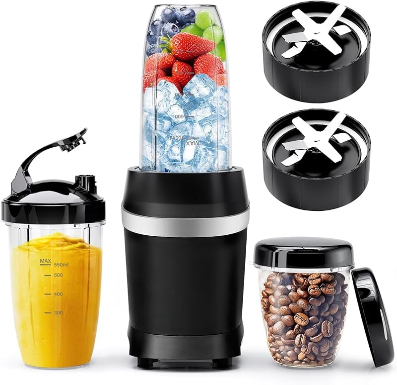Blender for Smoothies, 1200W Smoothie Blender for Ice Crushing, Blenders with (2) 6-Fin Blades, Personal Blenders for Kitchen with 23oz, 32oz, 37oz Easy Go Cups for Juices, Silver