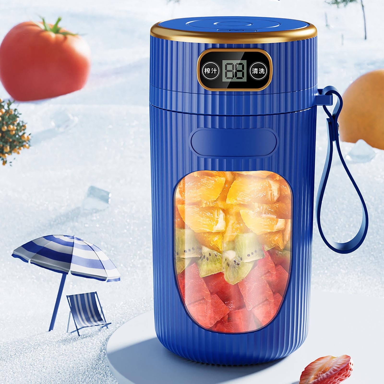 Portable Juicer Machine with Digital Display, 14oz Multifunction Fruit Juicer Cup for Home and Student Use, Kitchen Juicer for Extraction, White