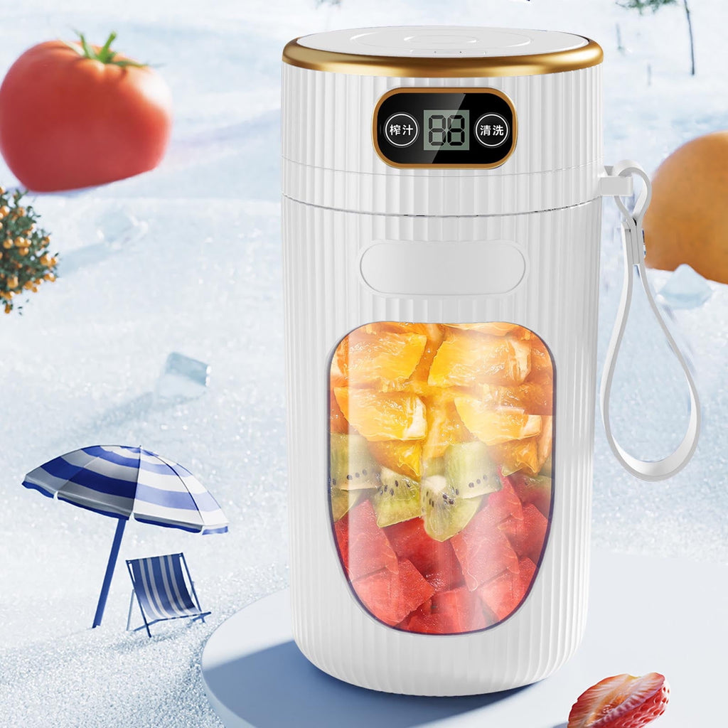 Portable Juicer Machine with Digital Display, 14oz Multifunction Fruit Juicer Cup for Home and Student Use, Kitchen Juicer for Extraction, White