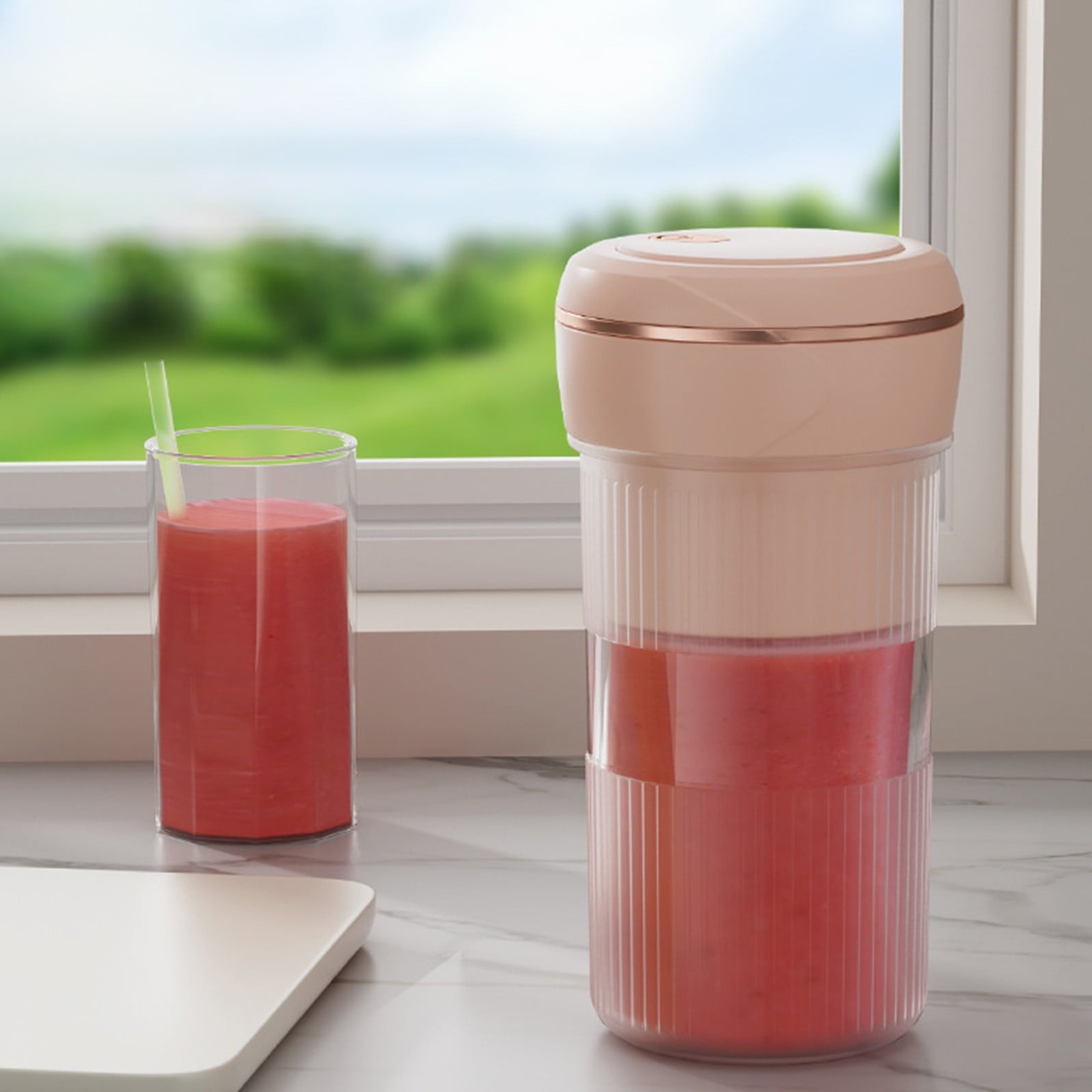 Portable Juicer Cup 6 Blade Mini Smoothie Blender 450ML USB Rechargeable Fruit Mixer Powerful Stainless Steel Motor Quick Blend Fresh Juice Maker for Travel Office Home Fitness Party Gift
