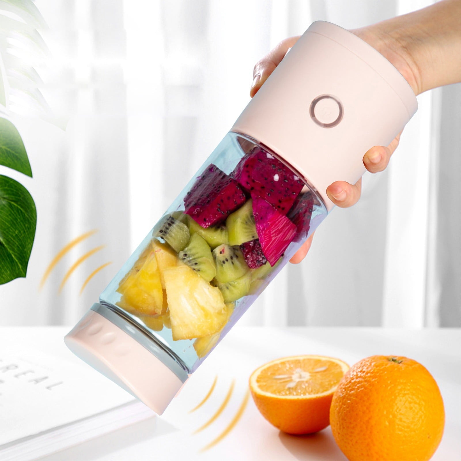 Portable USB Rechargeable Juicer, 4 Ultra-Blades Smoothie Maker, Personal Fruit Blender for Home, Travel, Office, Gym, Easy to Clean and Carry