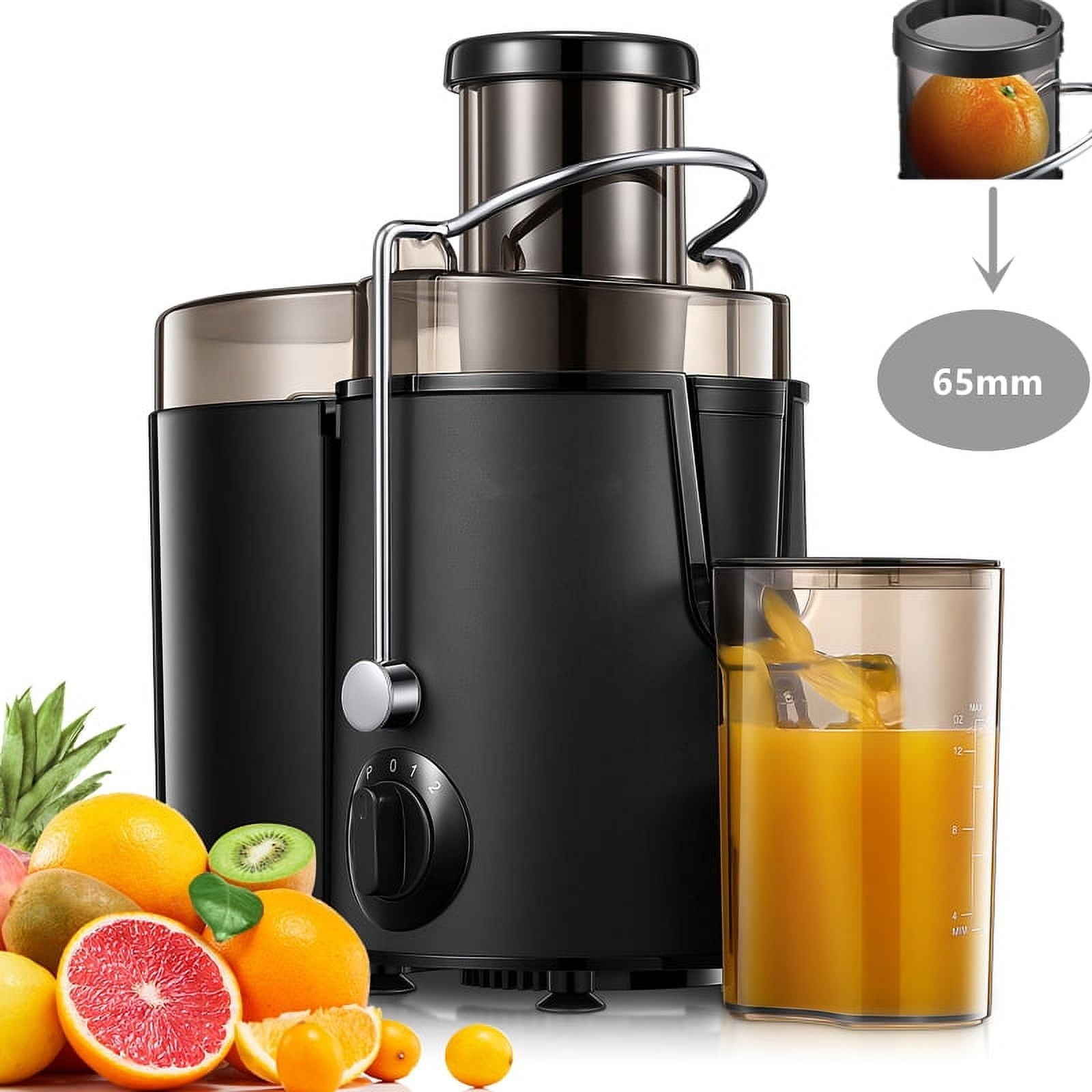 Juicer Machine Wide 3” Feed Chute Juice Extractor Easy to Clean, Pulse Function and 3-Speed Control, Anti-Drip, Silver