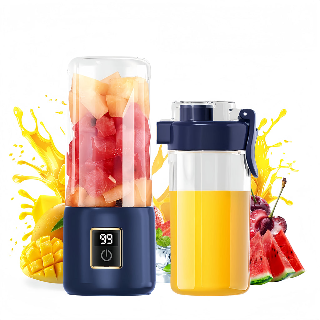 Portable Blender, Personal Mini Blender for Shakes and Smoothies, USB Rechargeable with 12 Blade and 2 Cups, Ideal for Travel, Home and Office, 500ML, Blue