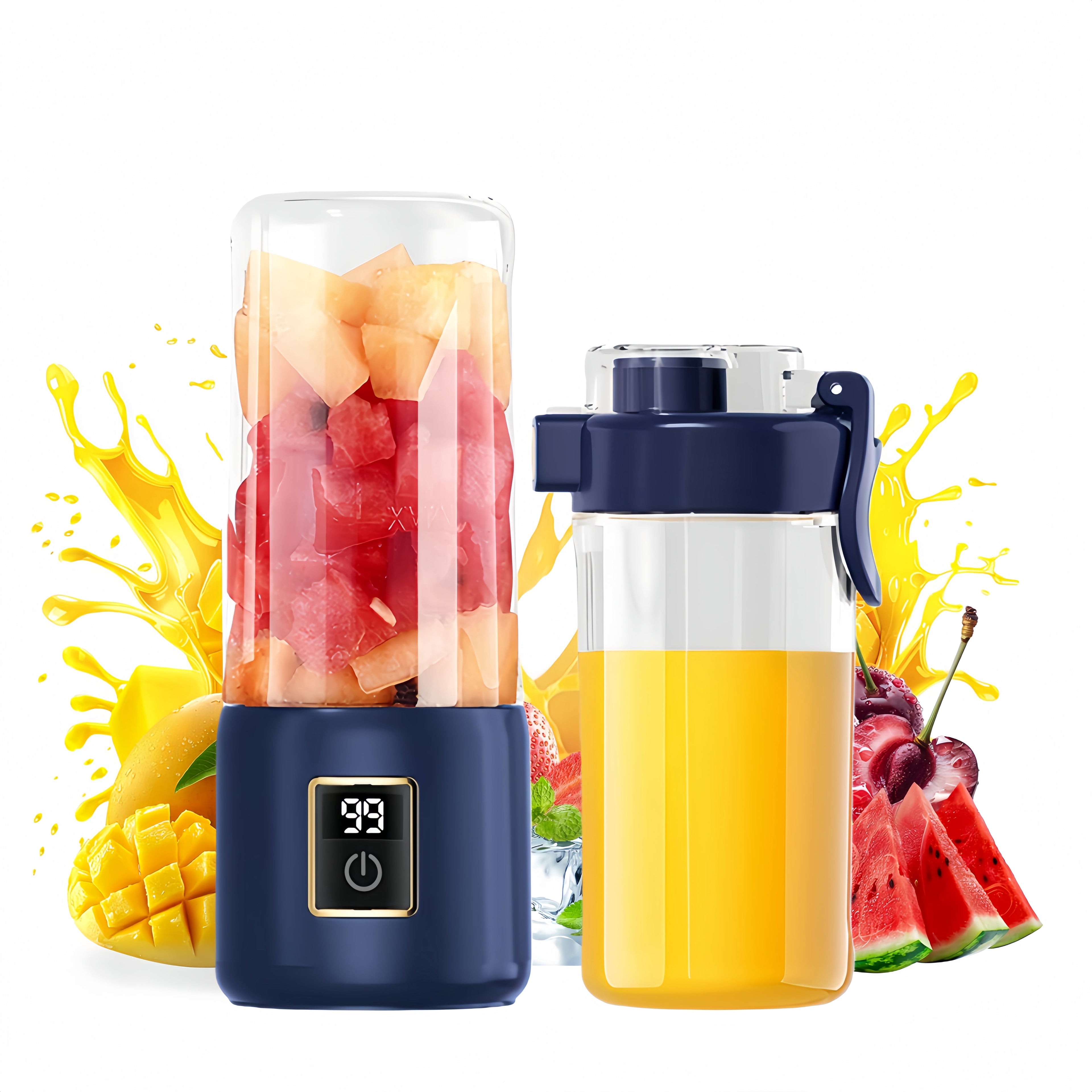 Portable Blender, Personal Mini Blender for Shakes and Smoothies, USB Rechargeable with 12 Blade and 2 Cups, Ideal for Travel, Home and Office, 500ML, Blue