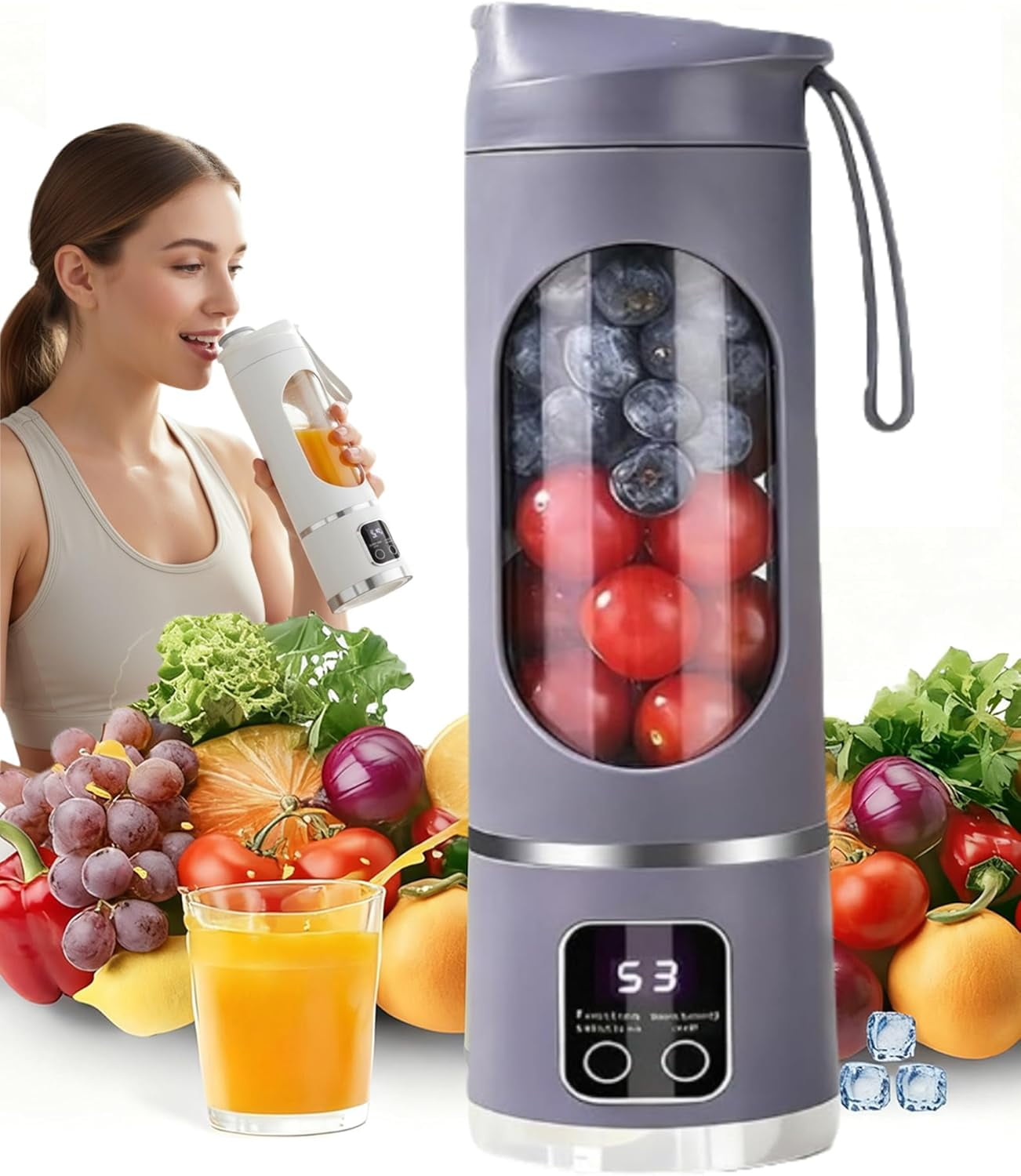Digital Multimode Juicer Blender - Portable Personal Juicer with Smart LED Display, Diet-Friendly, Leak Proof &amp; Wireless Design for Smoothies Liquid Diet, Shakes &amp; Baby Food