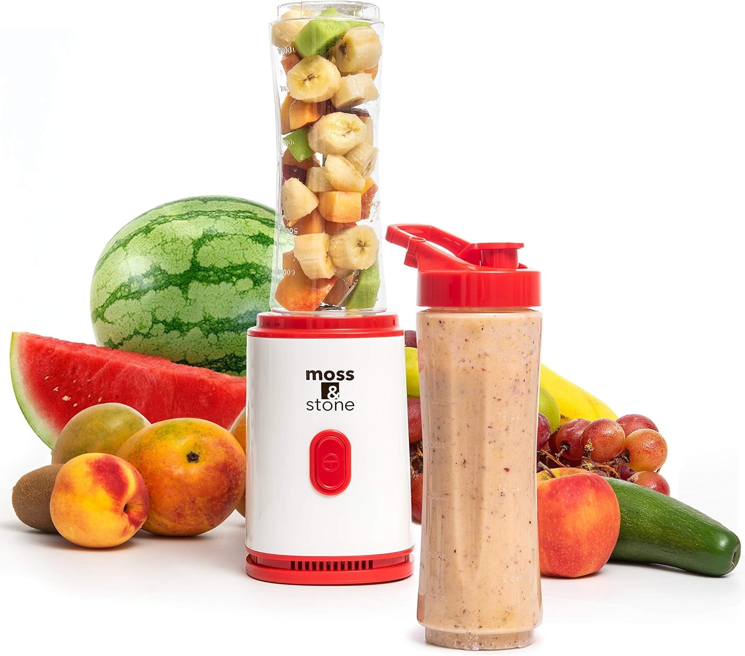 Moss &amp; Stone Personal Blender Single Serve Shake &amp; Smoothies Maker with Portable Travel Sport Bottle - Mini Juicer, White &amp; Black Single Serve Blender for Smoothies and Shakes - Bottle 20 oz