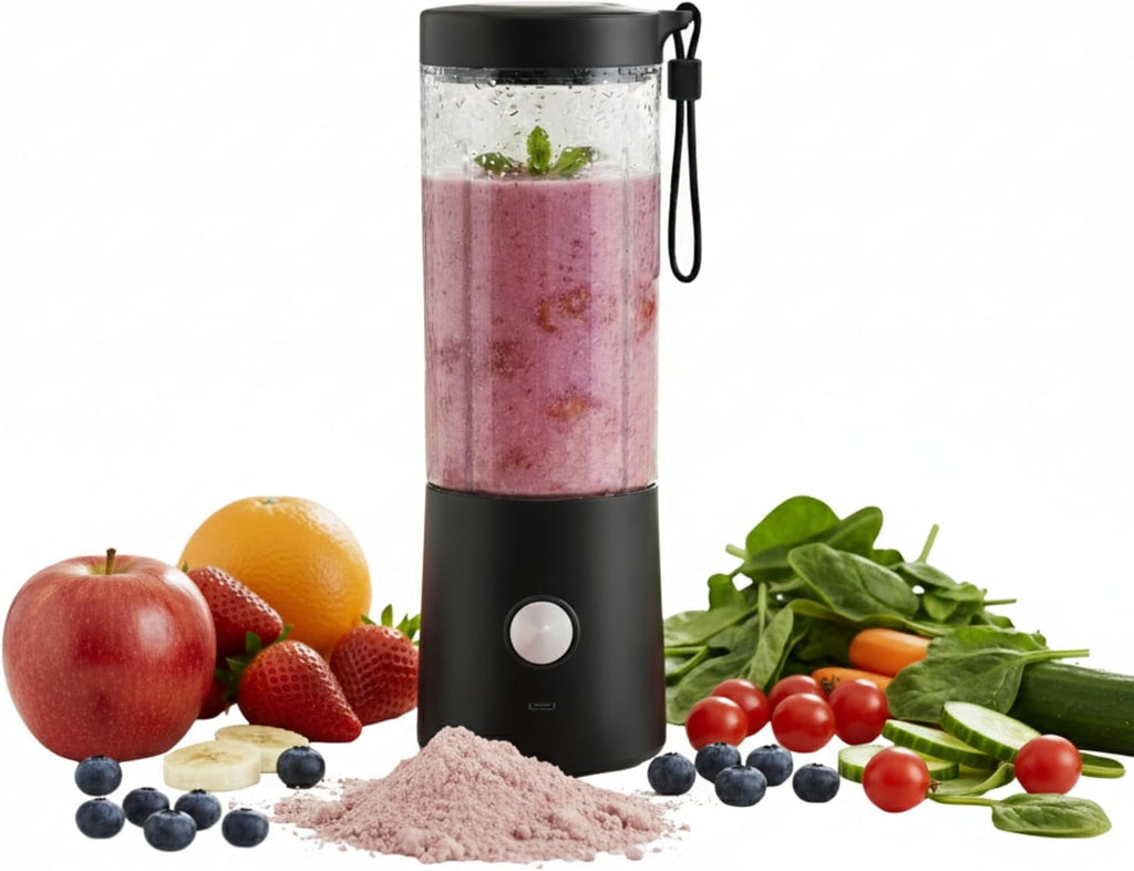 Portable Blender for Smoothies &amp; Shakes – 16oz Mini Personal Blender Bottle, USB-C Rechargeable &amp; Self-Cleaning – Black – Perfect Holiday Gift