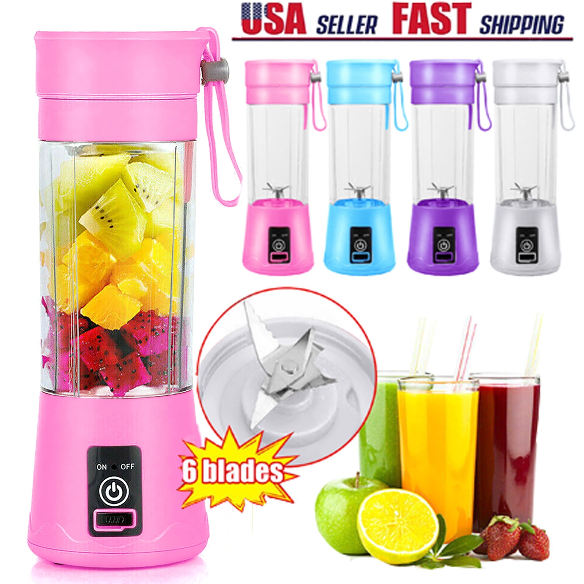 Portable Personal Blender Mini Blender Household Mixer Fruit Juicer ,Smoothie Blender For Shakes And Smoothies,Travel Personal Blender With USB Rechargeable Batteries,6 Blades-380ml