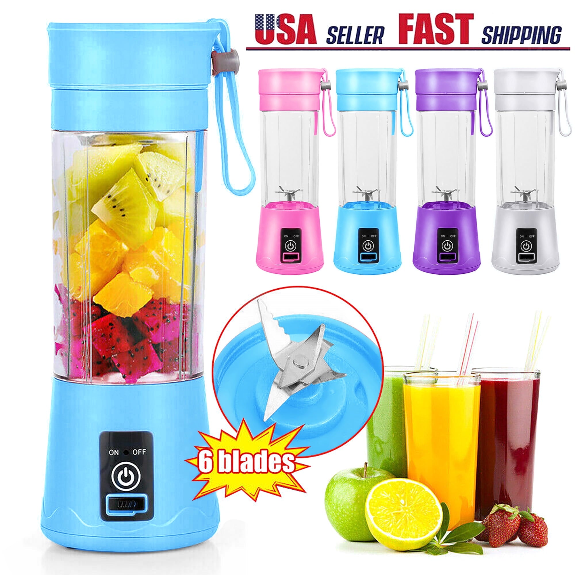 Portable Personal Blender Mini Blender Household Mixer Fruit Juicer ,Smoothie Blender For Shakes And Smoothies,Travel Personal Blender With USB Rechargeable Batteries,6 Blades-380ml