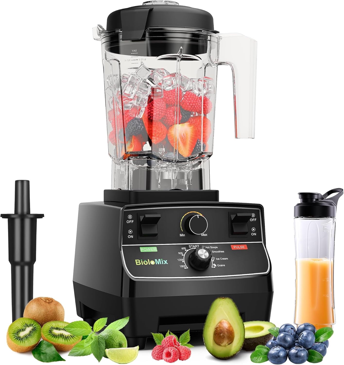Professional Smoothie Blender Countertop Commercial Blender 2200W High Power with 68oz Pitcher Smart Timer Blenders for Kitchen for Smoothies Ice Soup Fish Dessert With 1 Juice Glass