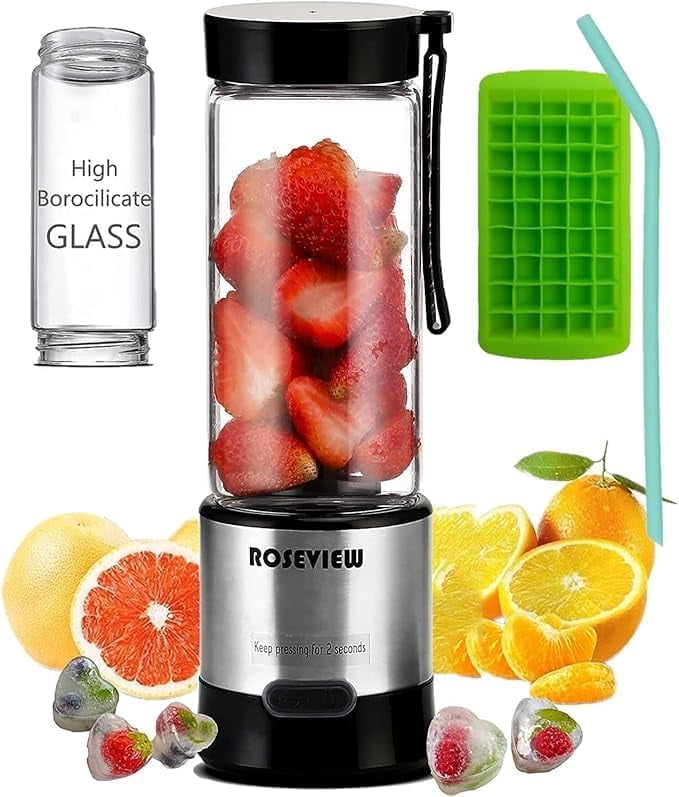Portable Smoothie Blender, USB Rechargeable Personal Blender for Shakes &amp; Smoothies, 15oz Travel Mini Juicer Cup