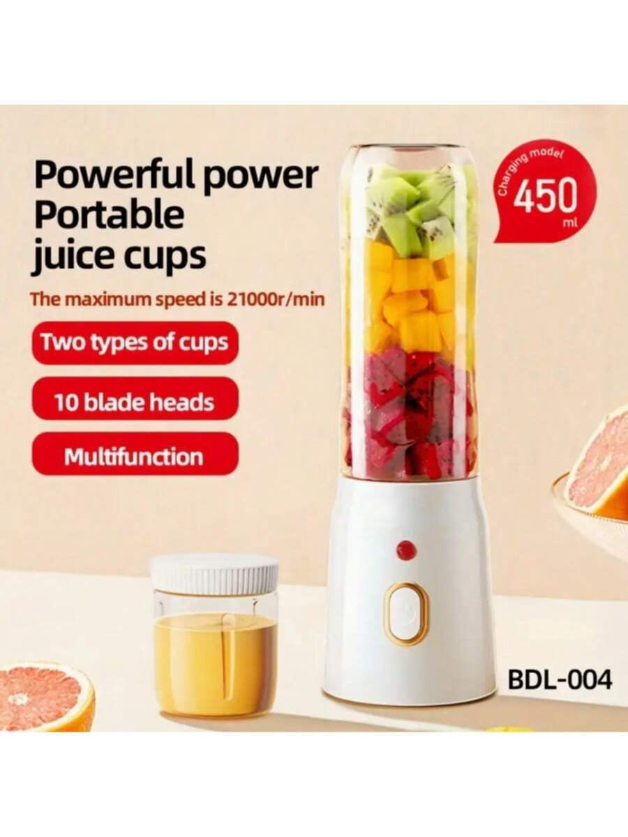USB Rechargeable Multi-Function Juicer, 2 Mini Wireless Cups, Long Battery Life for Home Travel