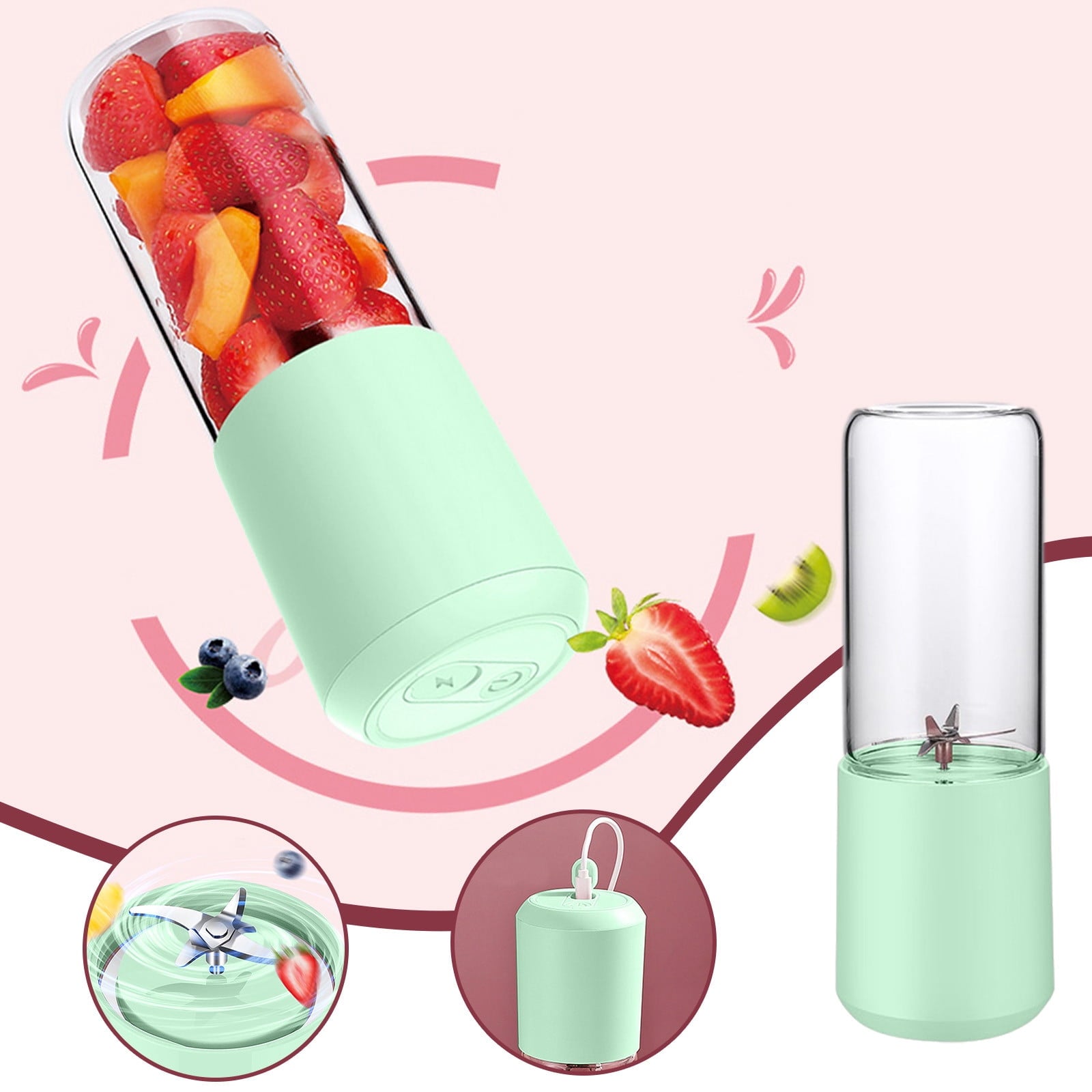 Under $5 Portable Juicer, 400ml Glass Blender Cup, USB Rechargeable Smoothie Maker, 6-Blade Crushing Technology for Fruits Vegetables, Travel Friendly Mixer for Healthy Drinks