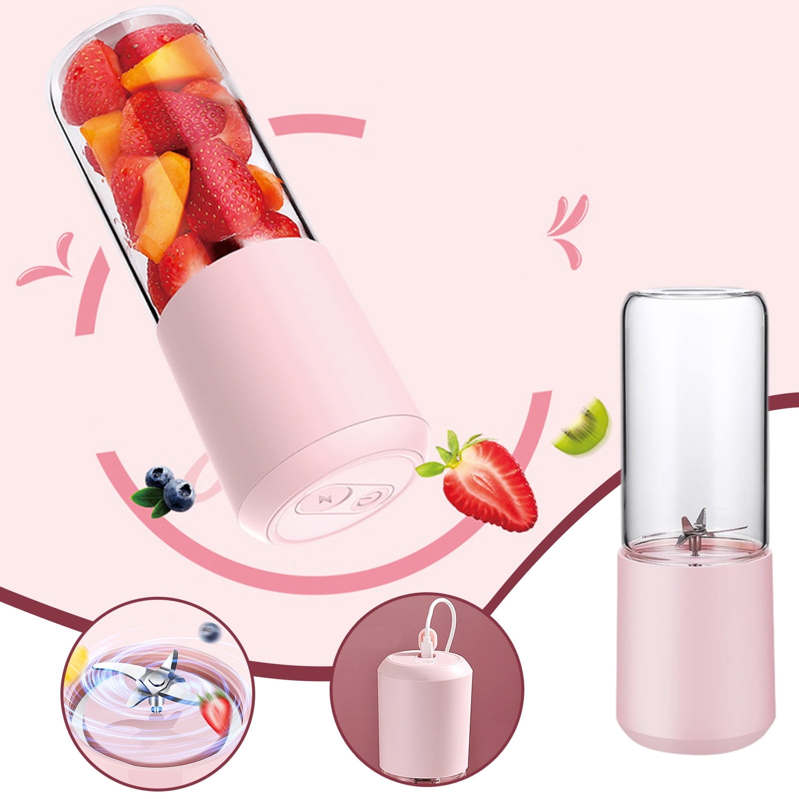 Under $5 Portable Juicer, 400ml Glass Blender Cup, USB Rechargeable Smoothie Maker, 6-Blade Crushing Technology for Fruits Vegetables, Travel Friendly Mixer for Healthy Drinks