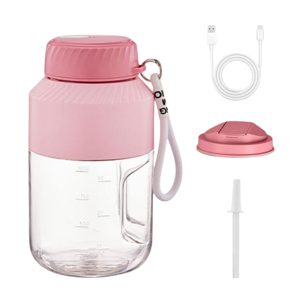 Portable Blender 1000ml Multifunctional for Shakes and Smoothies Travel Home Pink Double Lid