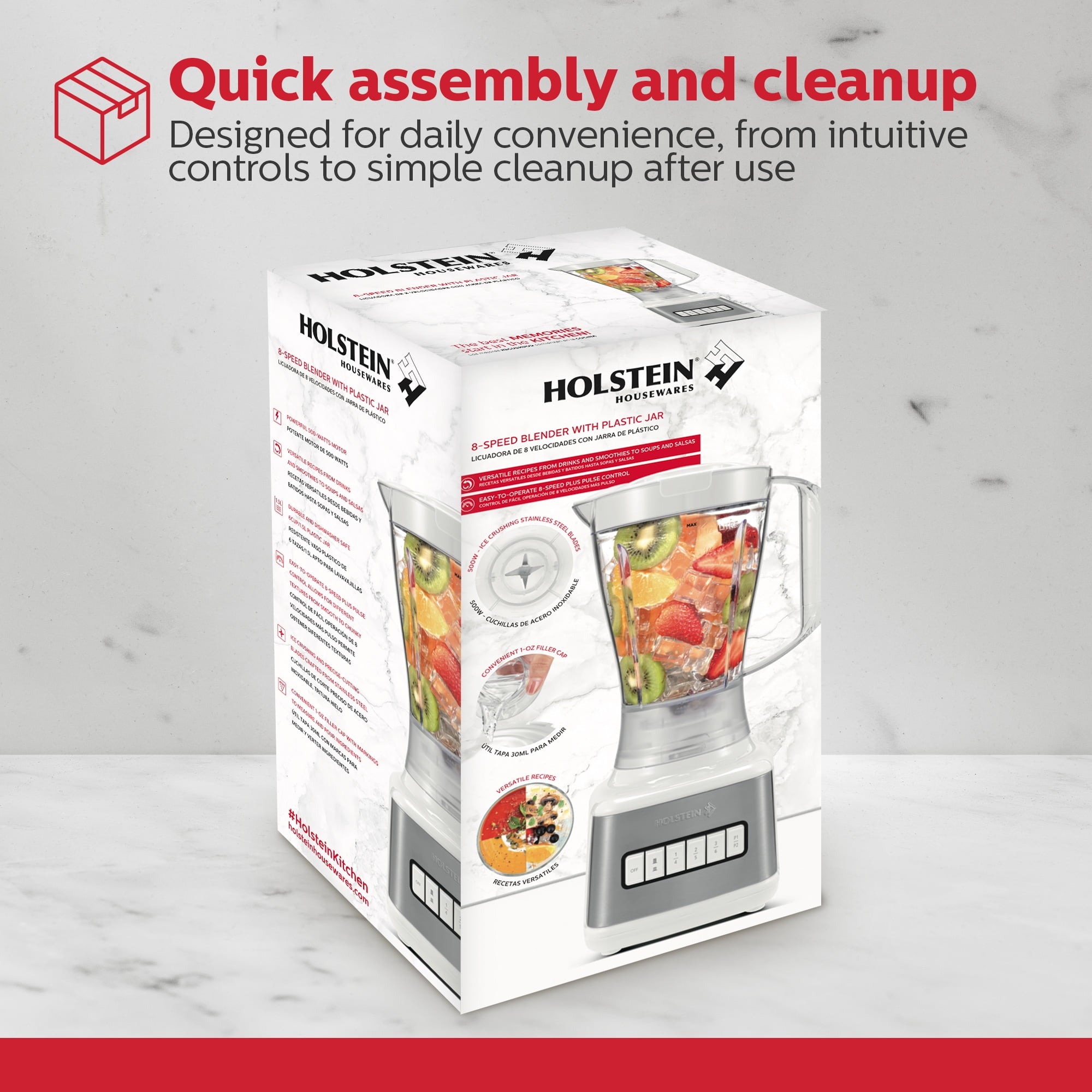 8-Speed Blender 500W Motor, 48 oz Plastic Jar, and Intuitive Controls for Effortless Blending - Elevate Your Culinary Experience Now - Kitchen Essential