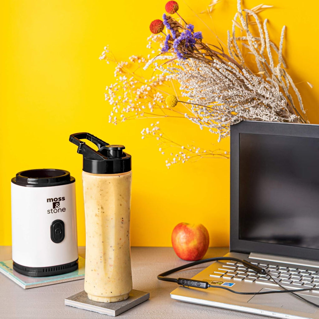Moss &amp; Stone Personal Blender Single Serve Shake &amp; Smoothies Maker with Portable Travel Sport Bottle - Mini Juicer, White &amp; Black Single Serve Blender for Smoothies and Shakes - Bottle 20 oz