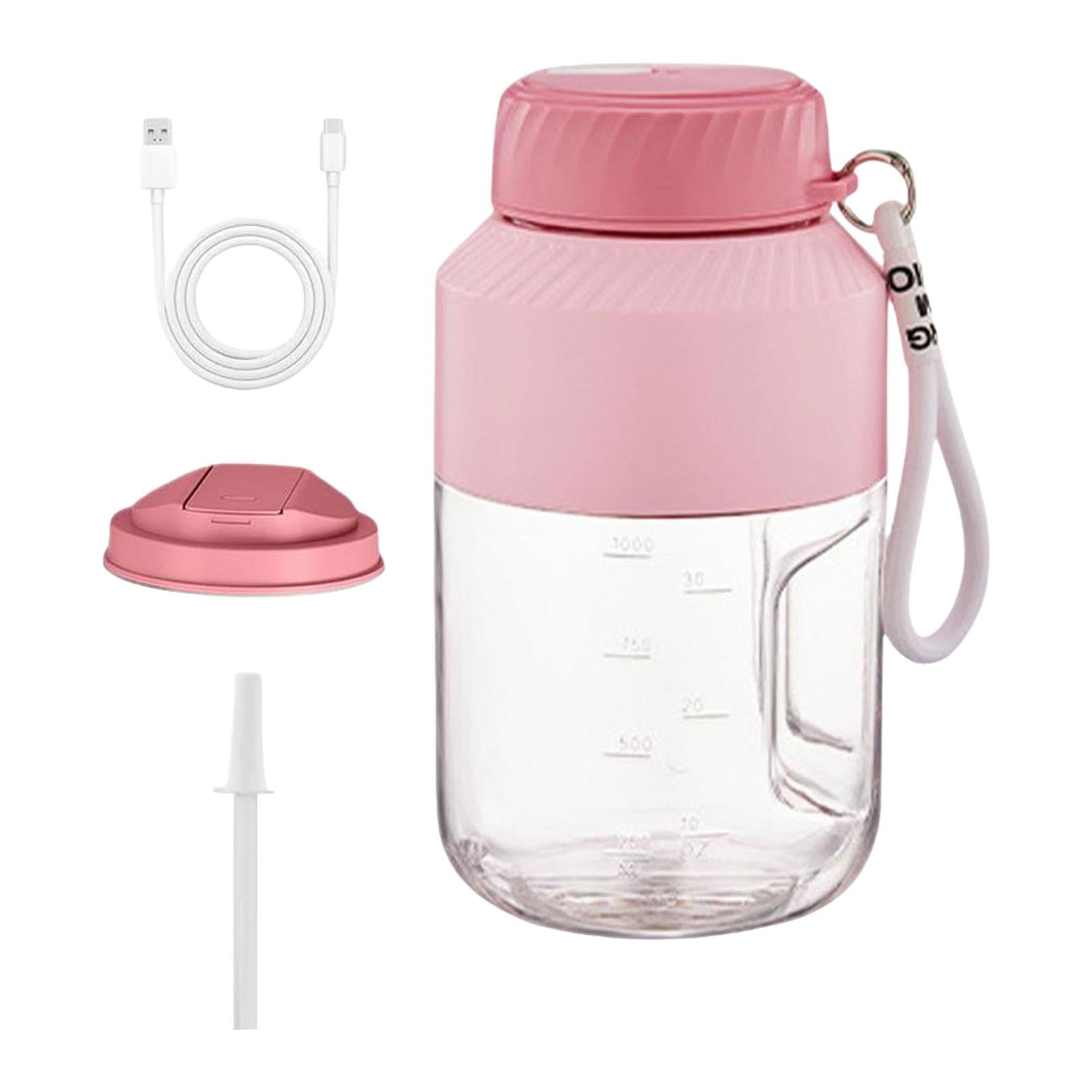 Portable Blender 1000ml Multifunctional for Shakes and Smoothies Travel Home Pink Double Lid