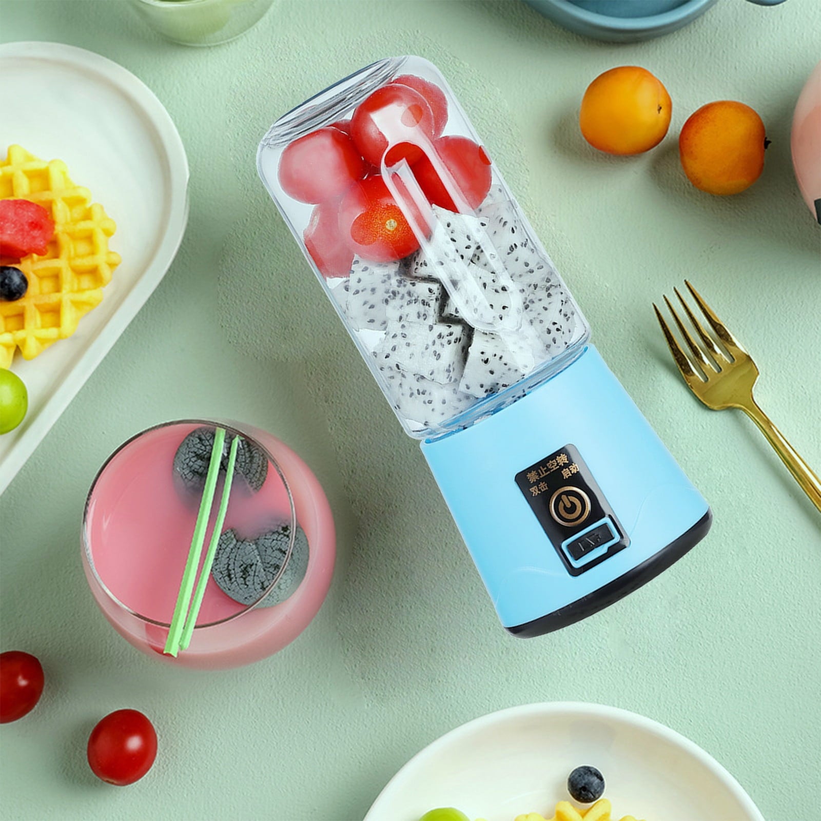 Portable USB Rechargeable Personal Blender | 400ml Mini Juicer Cup for Fruits &amp; Vegetables | 18000 RPM with 10 Stainless Steel Blades | Travel &amp; Home Use