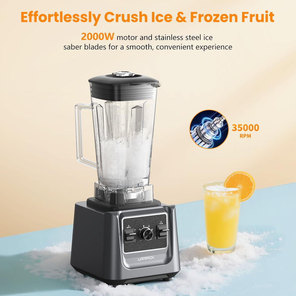 2000W Professional High Speed Blender for Kitchen 68oz Large Pitcher with Travel Cup Crush Ice Blend Frozen Fruit Smoothies Soups Nut Butter Hot Soup Commercial Grade Countertop Blender Dishwasher