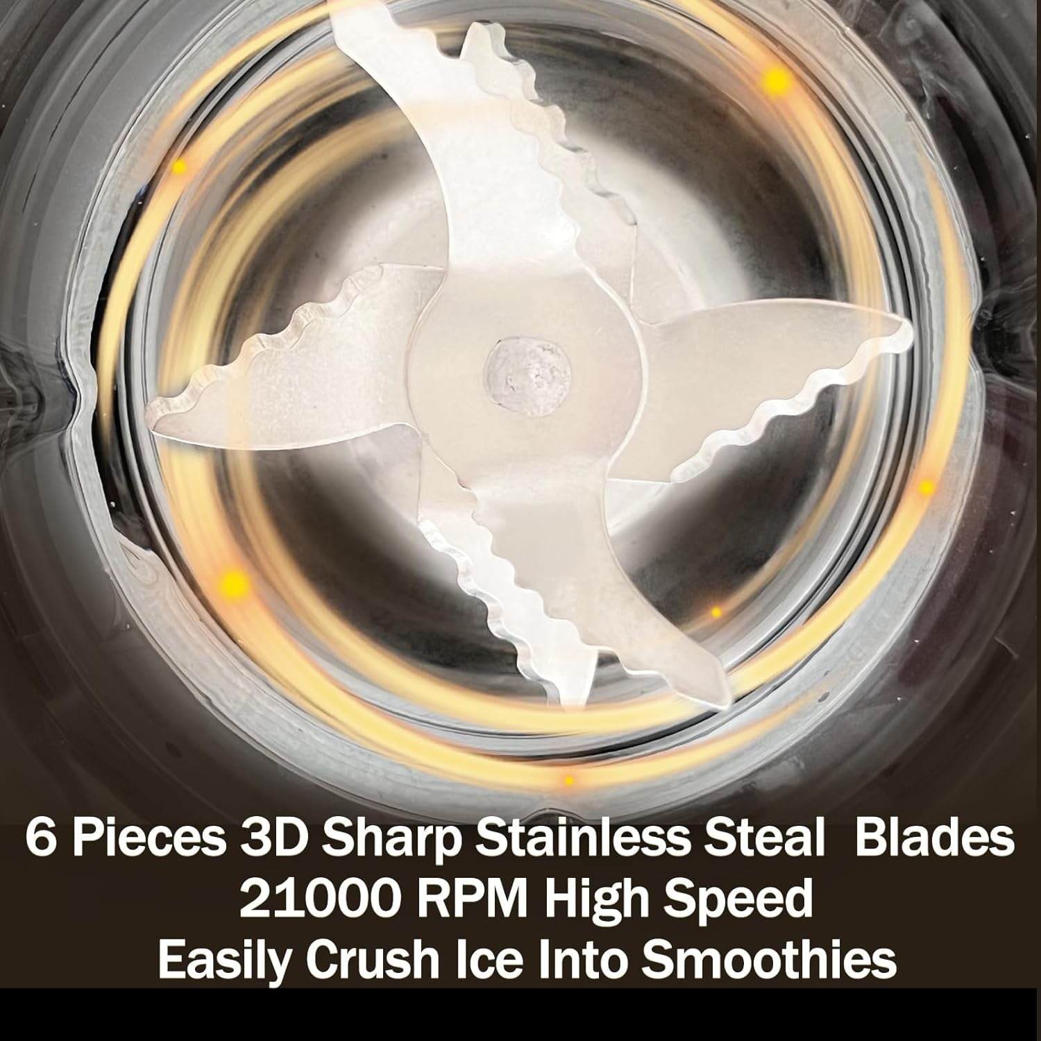 Powerful Kitchen Blender with 1.5L Glass Jar, 21000RPM High Speed, 6pcs 304 Stainless Steel Blades