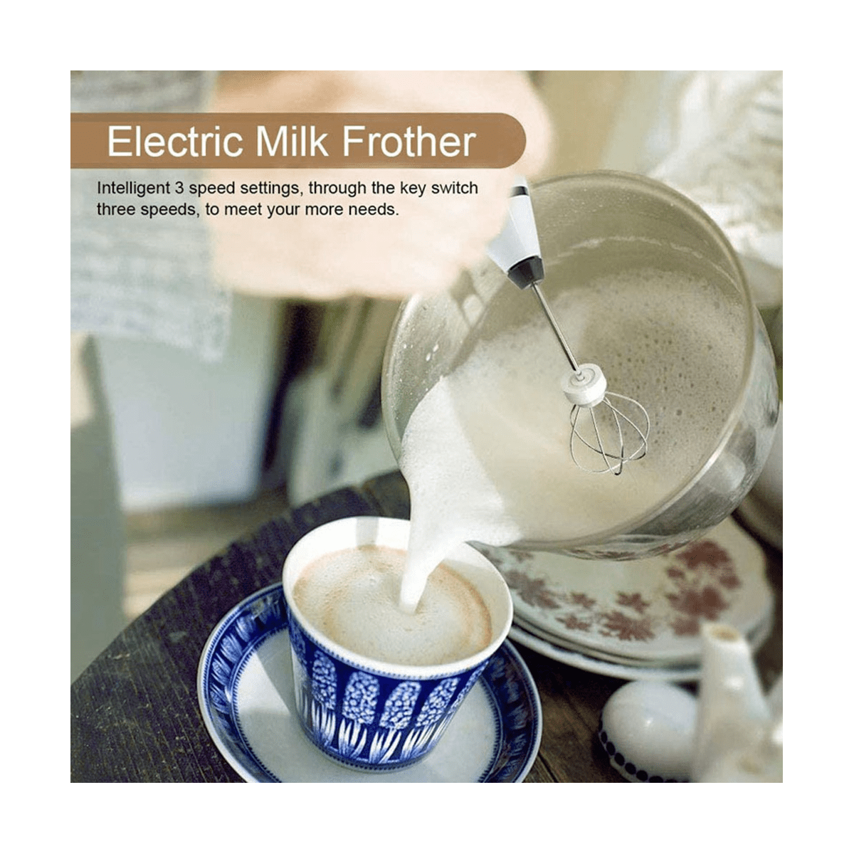 Mini Electric Handheld Milk Frother Electric Blender with USB Electrical Maker Whisk Mixer for Milk Frother Cappuccino,B