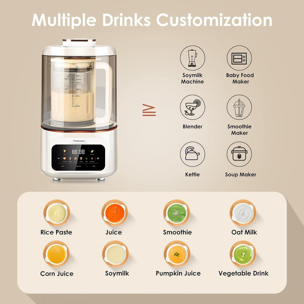 1.4L Professional Blender – 8 Preset Programs, Quiet Motor, Hot &amp; Cold Blending for Smoothies, Soups, Nut Milk, Ice Crushing – 24H Timer, Self-Cleaning, BPA-Free