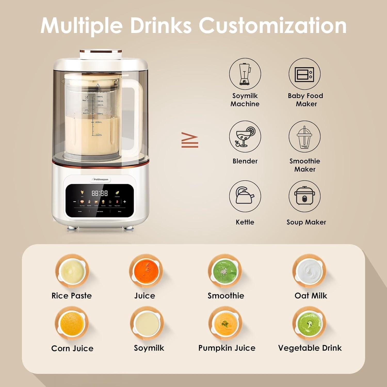 1.4L Professional Blender – 8 Preset Programs, Quiet Motor, Hot &amp; Cold Blending for Smoothies, Soups, Nut Milk, Ice Crushing – 24H Timer, Self-Cleaning, BPA-Free
