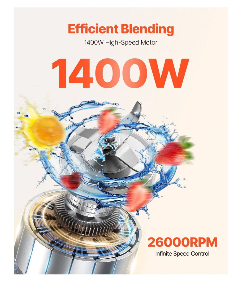 Blender for Smoothies, 61 oz 1400W, Professional Blender with Powerful Motor, Multi-Functional Food Processing Blender with 2 Cups for Smoothie/Milkshake/Juice, Fits for Kitchen