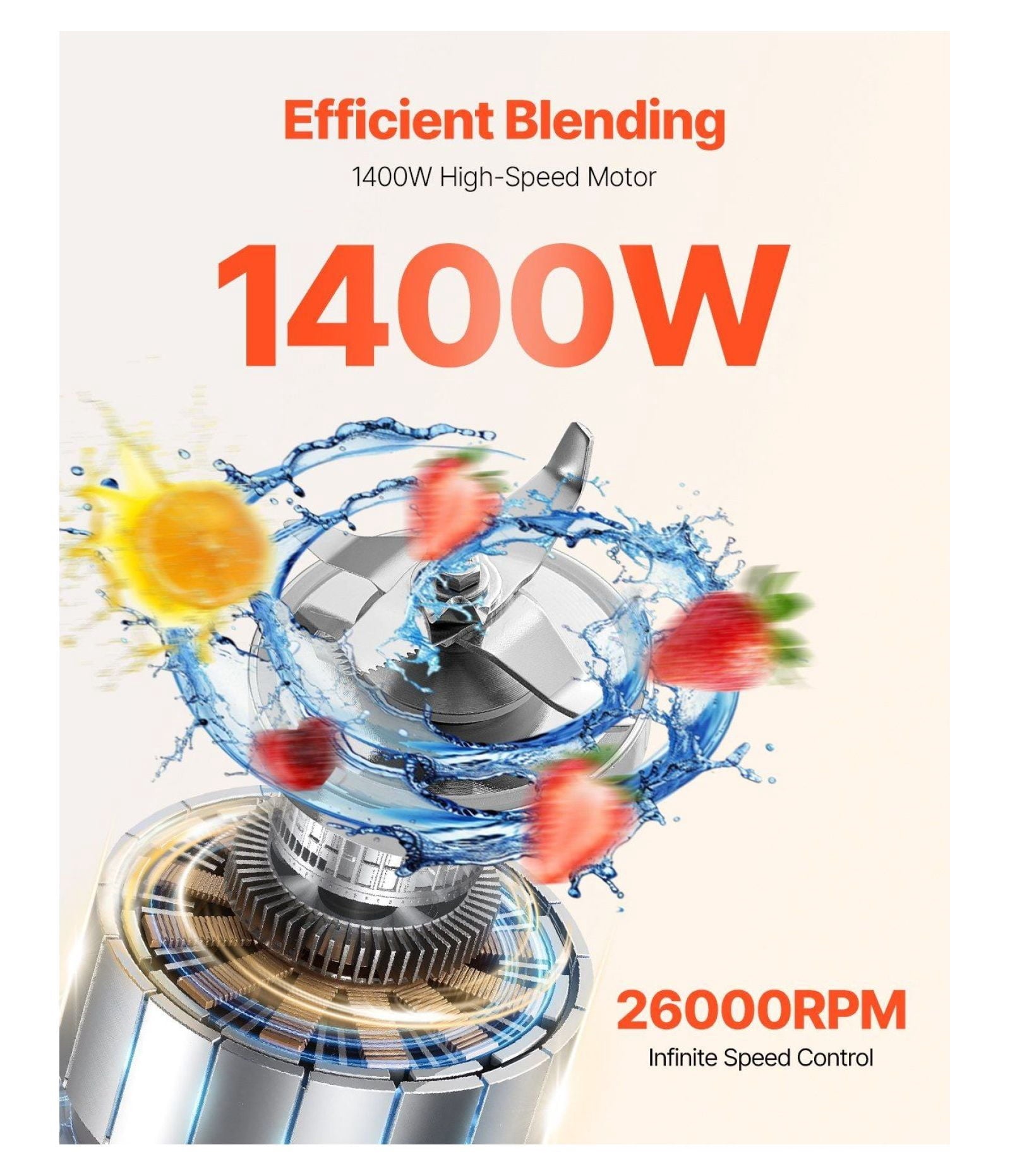 Blender for Smoothies, 61 oz 1400W, Professional Blender with Powerful Motor, Multi-Functional Food Processing Blender with 2 Cups for Smoothie/Milkshake/Juice, Fits for Kitchen