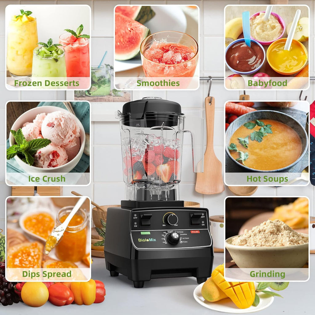 Professional Smoothie Blender Countertop Commercial Blender 2200W High Power with 68oz Pitcher Smart Timer Blenders for Kitchen for Smoothies Ice Soup Fish Dessert With 1 Juice Glass