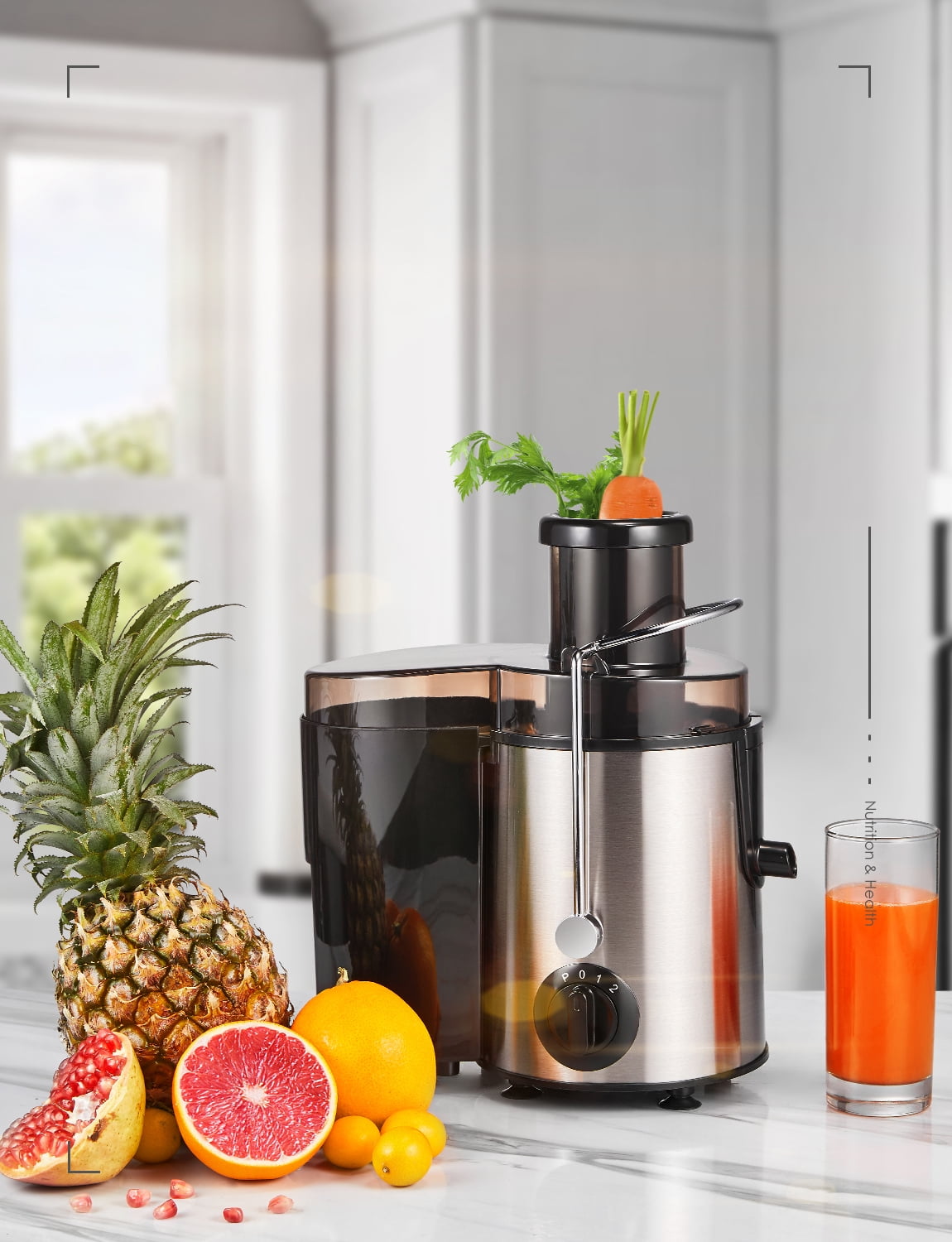 Juicer Machine Wide 3” Feed Chute Juice Extractor Easy to Clean, Pulse Function and 3-Speed Control, Anti-Drip, Silver