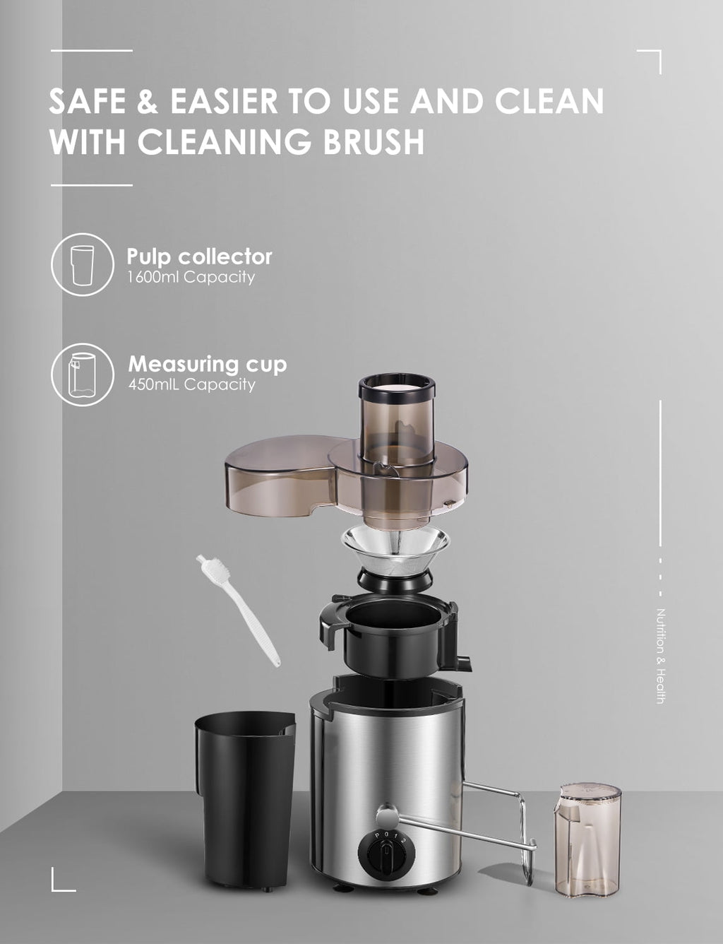 Juicer Machine Wide 3” Feed Chute Juice Extractor Easy to Clean, Pulse Function and 3-Speed Control, Anti-Drip, Silver