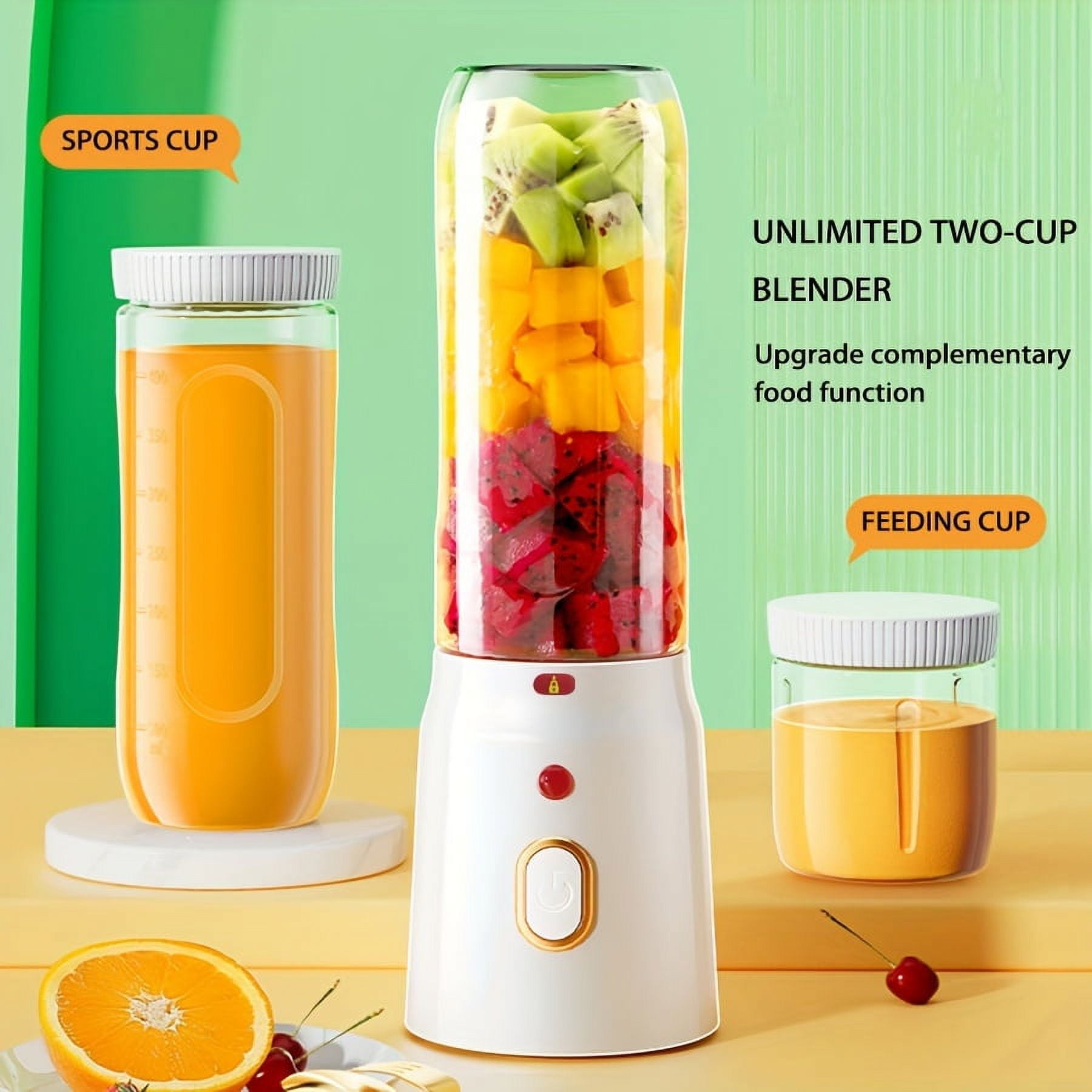 1pc/450ml Portable Cordless Juicer with 2 Cups - USB Rechargeable Mini Blender for Fresh Juice, Smoothies and Milkshakes - Perfect for Travel, Home, Juicing Station | Modern Kitchen Accessories | Dura