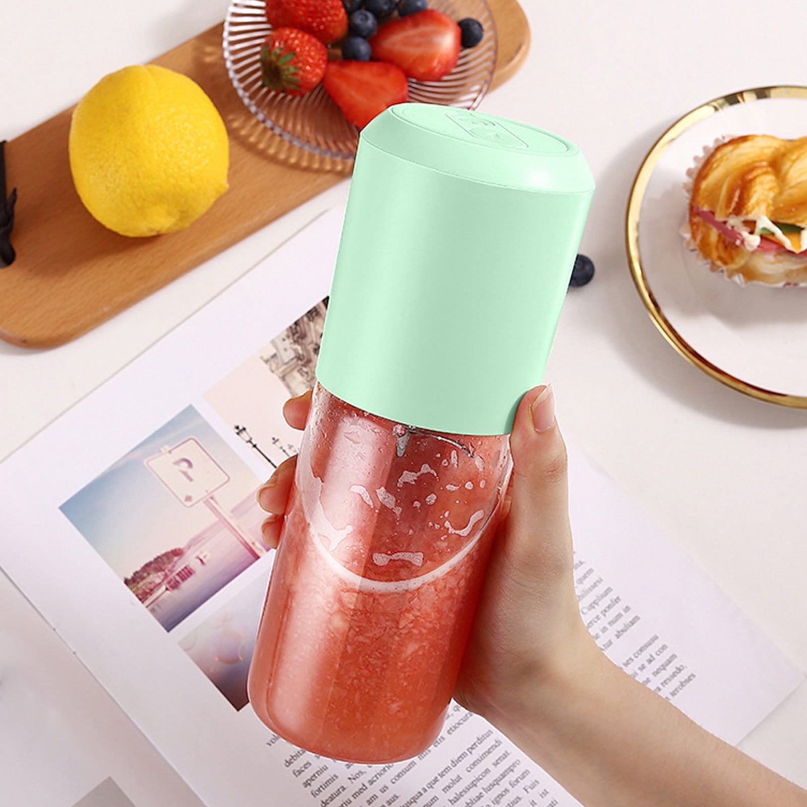 Under $5 Portable Juicer, 400ml Glass Blender Cup, USB Rechargeable Smoothie Maker, 6-Blade Crushing Technology for Fruits Vegetables, Travel Friendly Mixer for Healthy Drinks