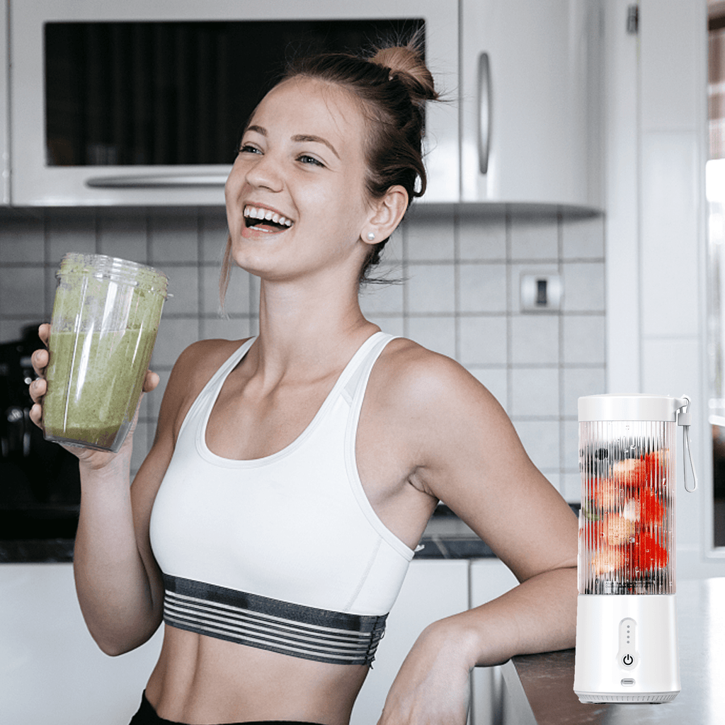 Portable Blender, Personal USB Rechargeable Blender for Shakes and Smoothies, Strong Cutting Power with 6 Blades, Traveling Fruit Veggie Juicer Cup for Home, Sport, Office, Camping,15 oz