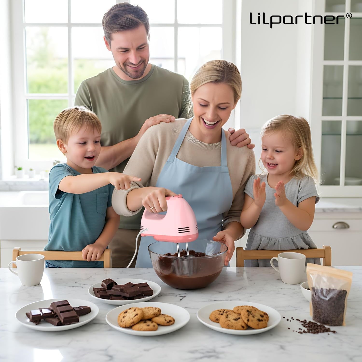 Hand Mixer Electric, Small Food 7 Speeds Handheld Blender,304 *(1* Whisk, 2* Beater, 2*Dough Hook) Kitchen Blender for Cream, Cookies, Dishwasher Safe, Pink