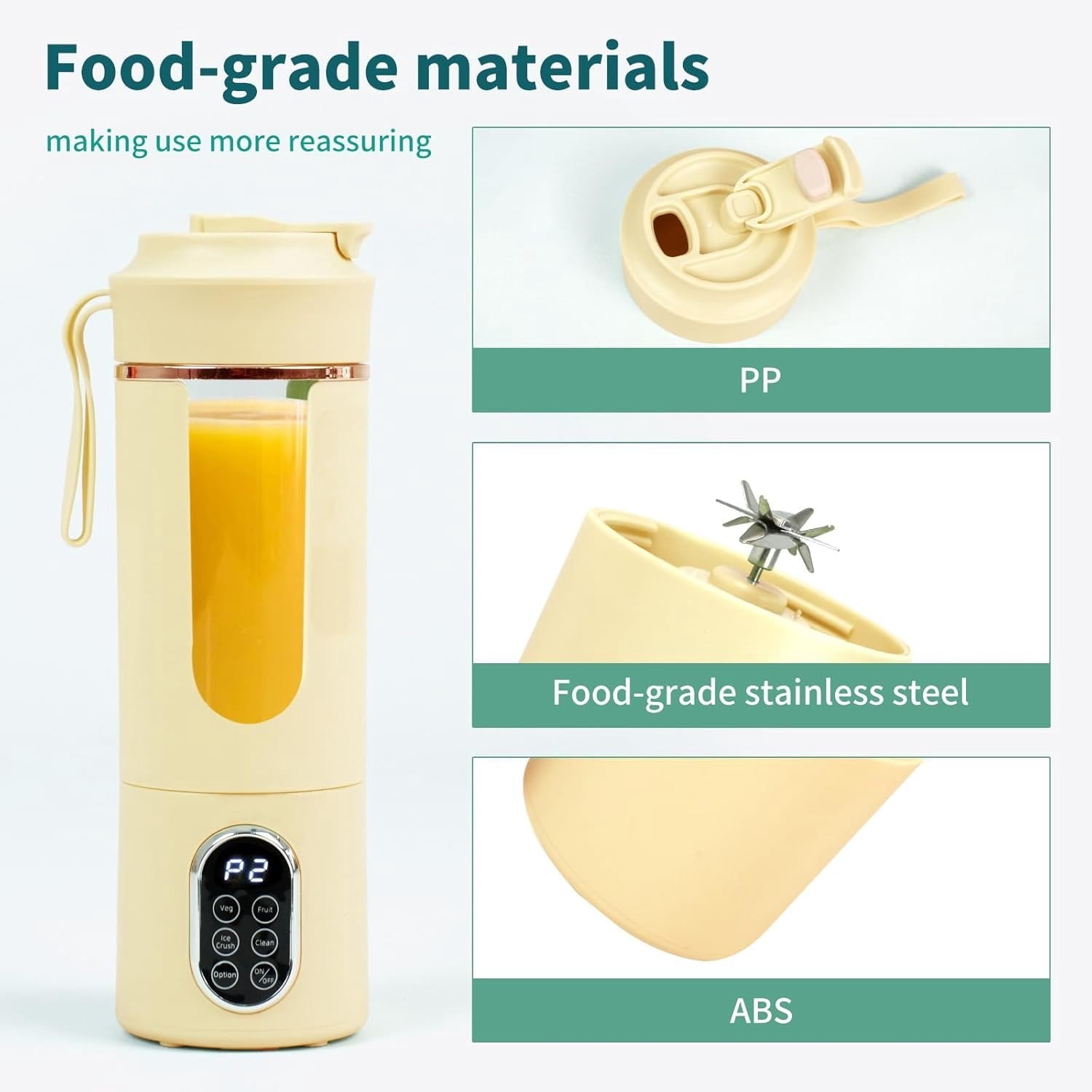 530ML Portable Blender,Mini Portable Electric USB Juicer,Small Personal Blender for Smoothies and Shakes,With Automatic Cleaning Function,Multi-Purpose and Easy To Use(beige)