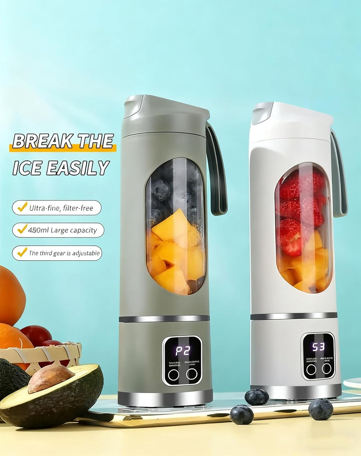 Digital Multimode Juicer Blender - Portable Personal Juicer with Smart LED Display, Diet-Friendly, Leak Proof &amp; Wireless Design for Smoothies Liquid Diet, Shakes &amp; Baby Food
