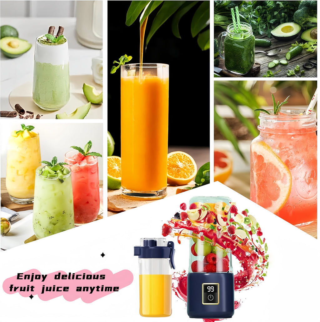 Portable Blender, Personal Mini Blender for Shakes and Smoothies, USB Rechargeable with 12 Blade and 2 Cups, Ideal for Travel, Home and Office, 500ML, Blue