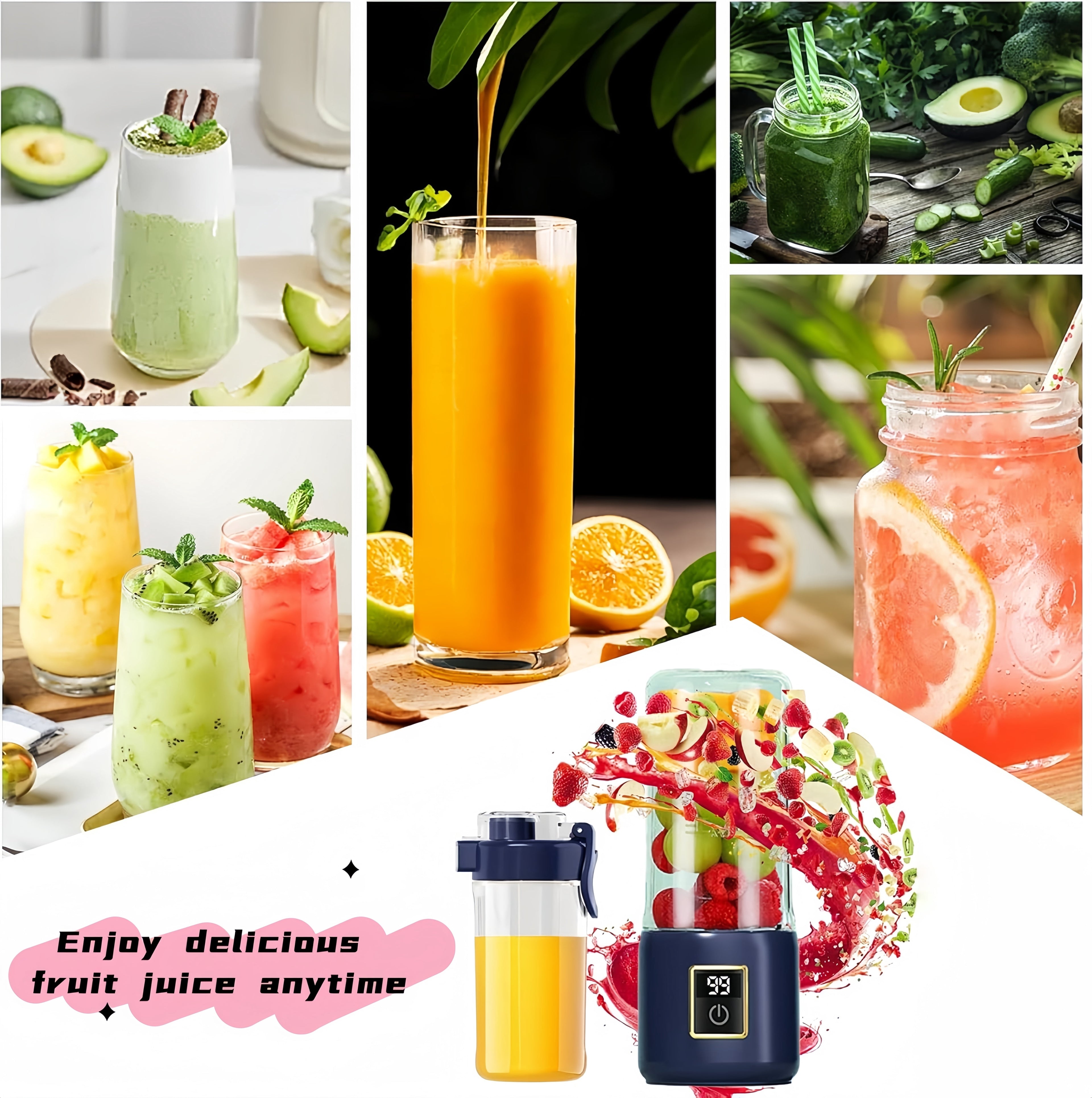 Portable Blender, Personal Mini Blender for Shakes and Smoothies, USB Rechargeable with 12 Blade and 2 Cups, Ideal for Travel, Home and Office, 500ML, Blue