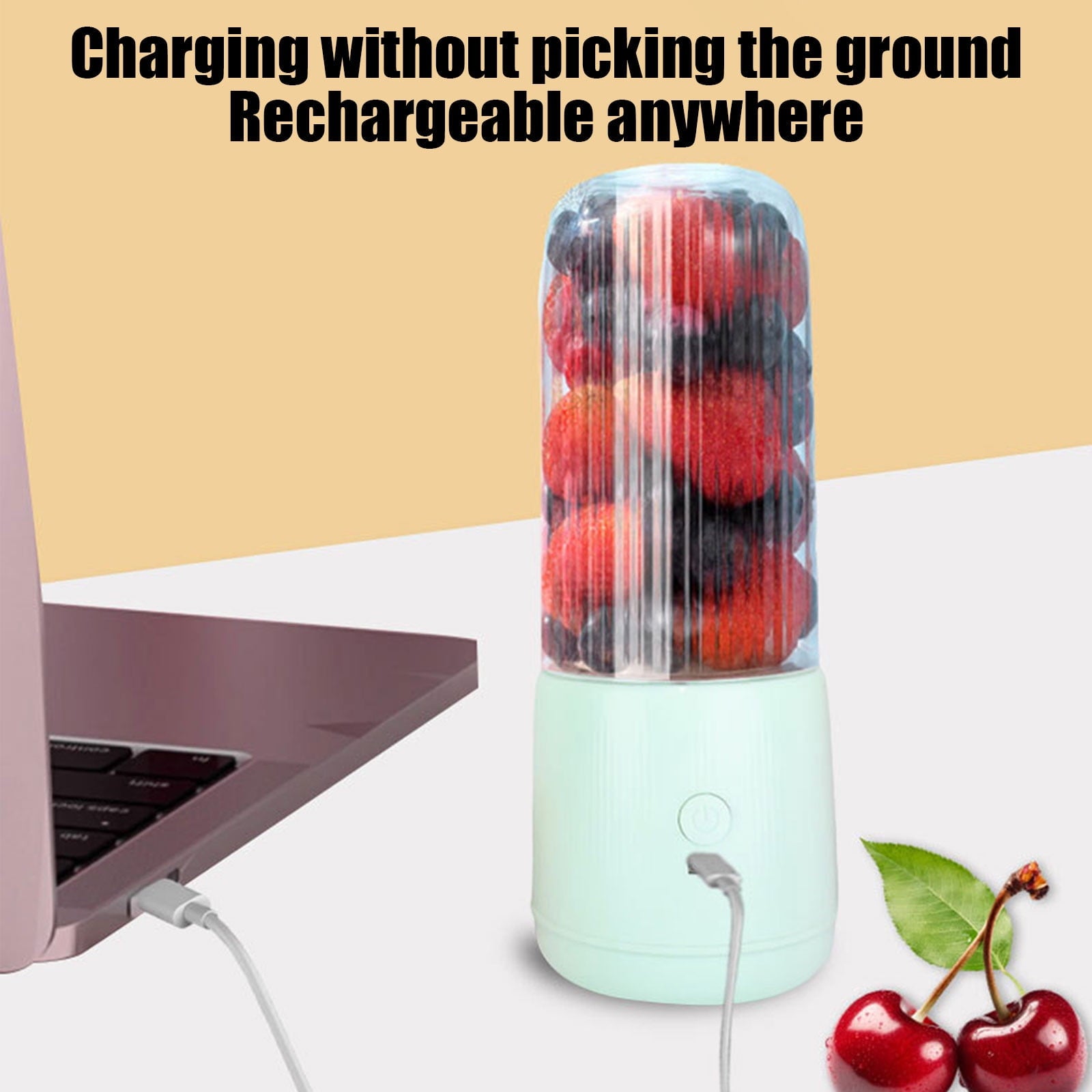 Compact Portable USB Blender Mini Juicer,Wireless Personal Electric Food Processor for Smoothies Ice Cream and Juice,Six-Blade Stainless Steel Cutter Easy Clean for Office Home Use-Green