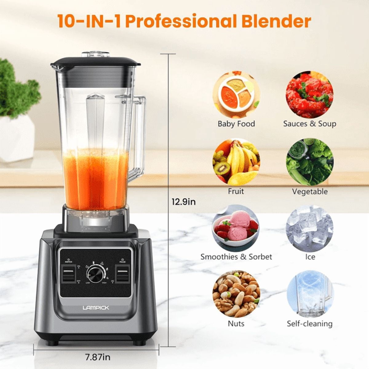 Blenders for Kitchen, 2000W Professional Grade High-Speed Countertop Blender with 68oz Pitcher &amp; 27oz To-Go Cup for Smoothies, Ice, and Frozen Fruit, BPA-Free, Dishwasher Safe